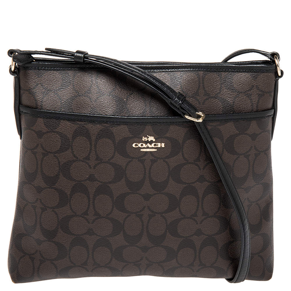 Pre Owned Coach Brown/Black Signature Coated Canvas and Leather Messenger Bag