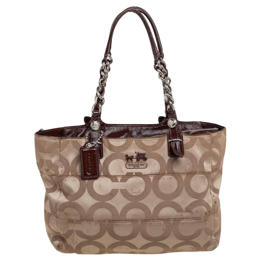 Coach Beige/Brown Op Art Canvas and Patent Leather Tribeca Tote Coach ...
