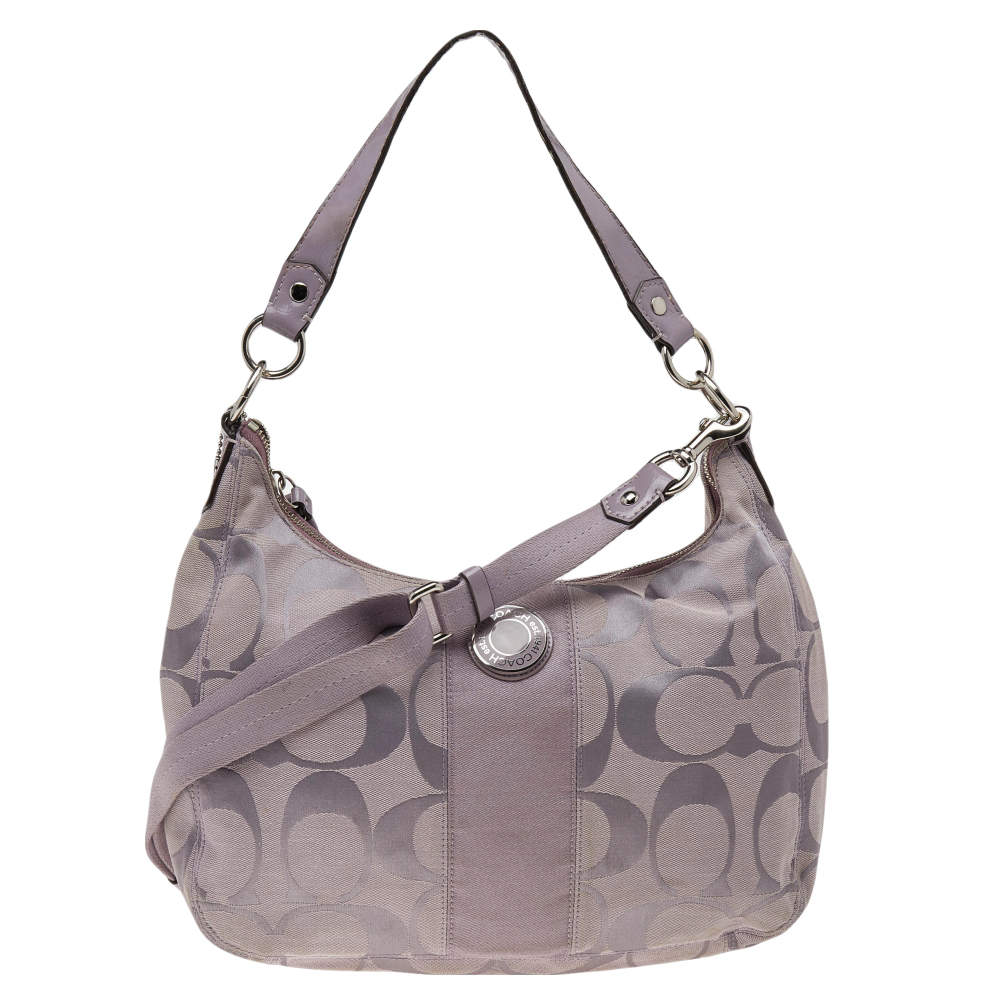 Coach Purple Signature Canvas And Patent Leather Hobo Coach The   Luxury Women Coach Used Handbags P496696 006 