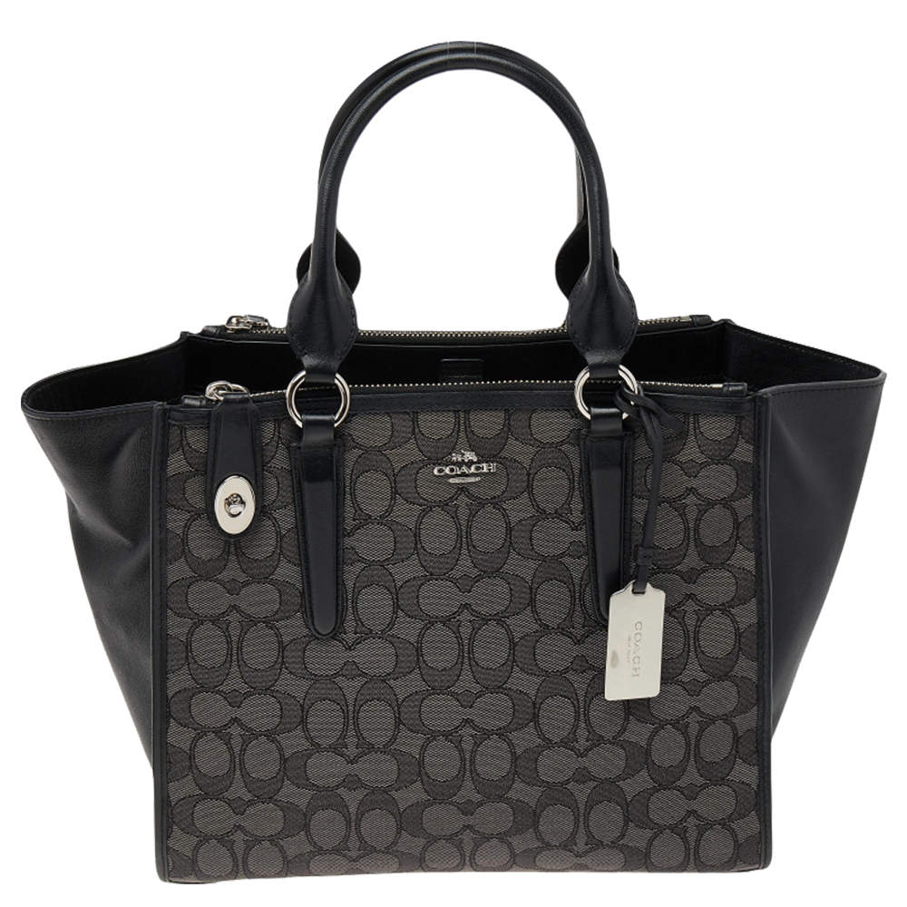 Pre Owned Coach Black Signature Canvas And Leather Crosby Tote
