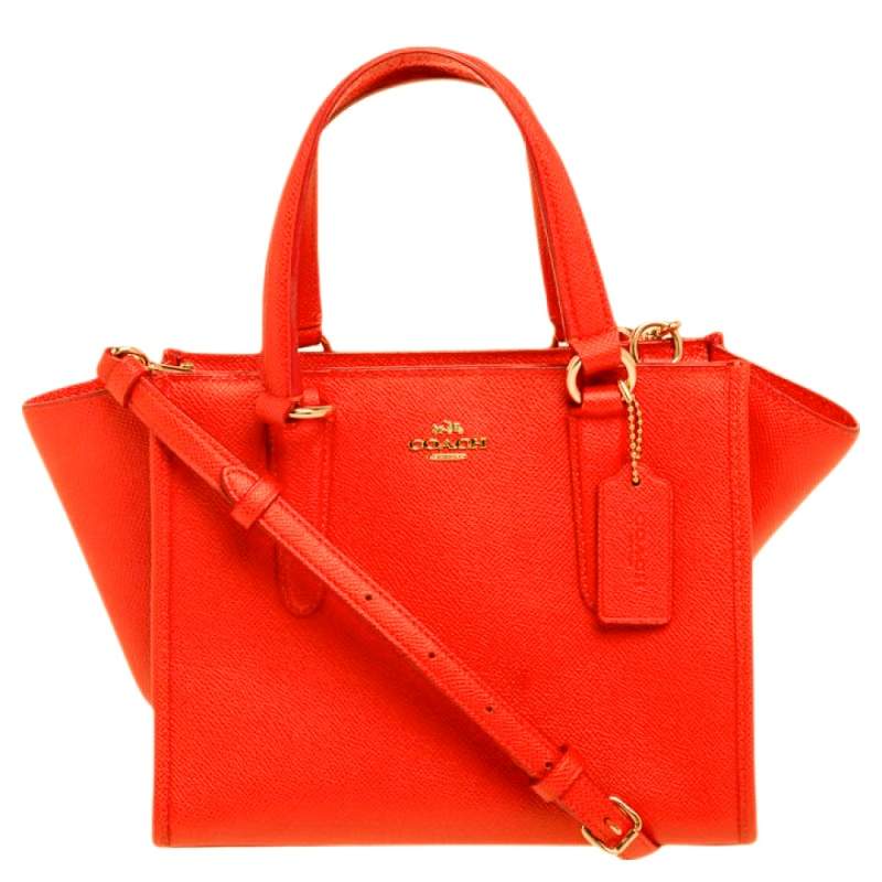 Pre Owned Coach Orange Textured Leather Zip Crosby Tote