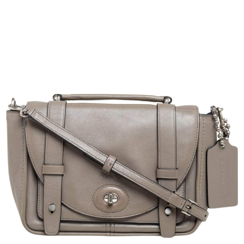 Pre Owned Coach Grey Leather Mini Bleecker Brooklyn Top Handle Bag