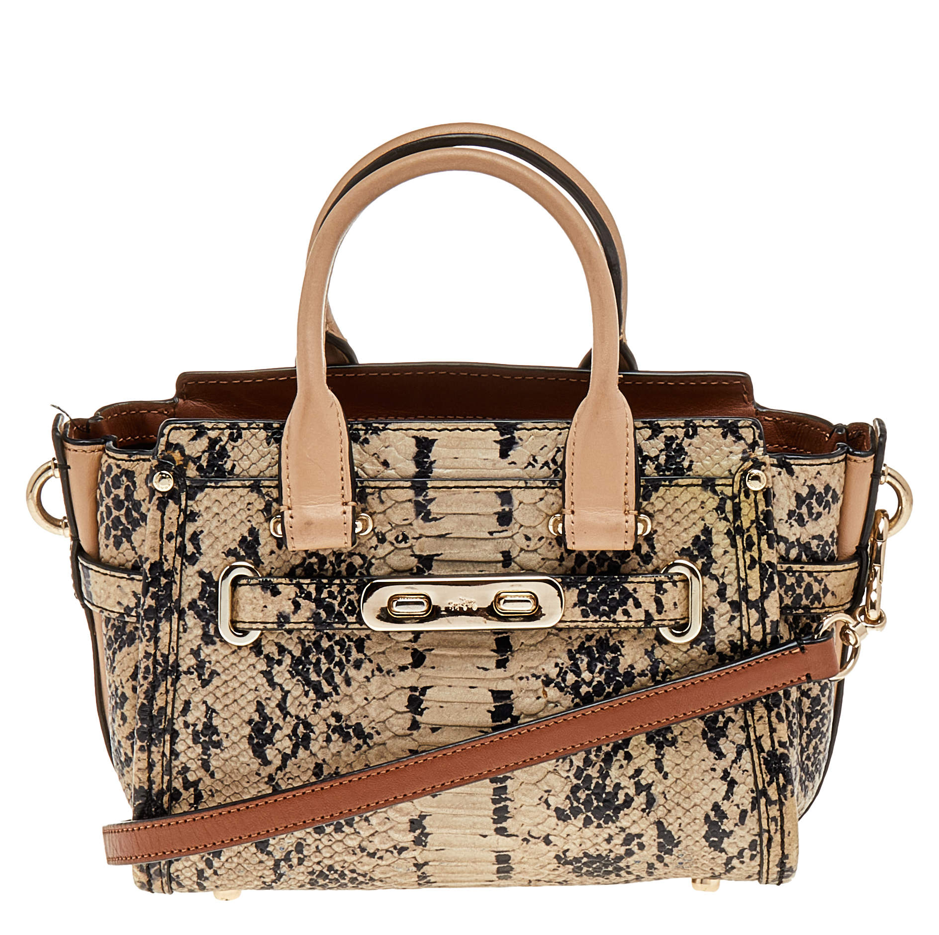 Coach Beige/Black Python Embossed Leather Swagger 20 Tote