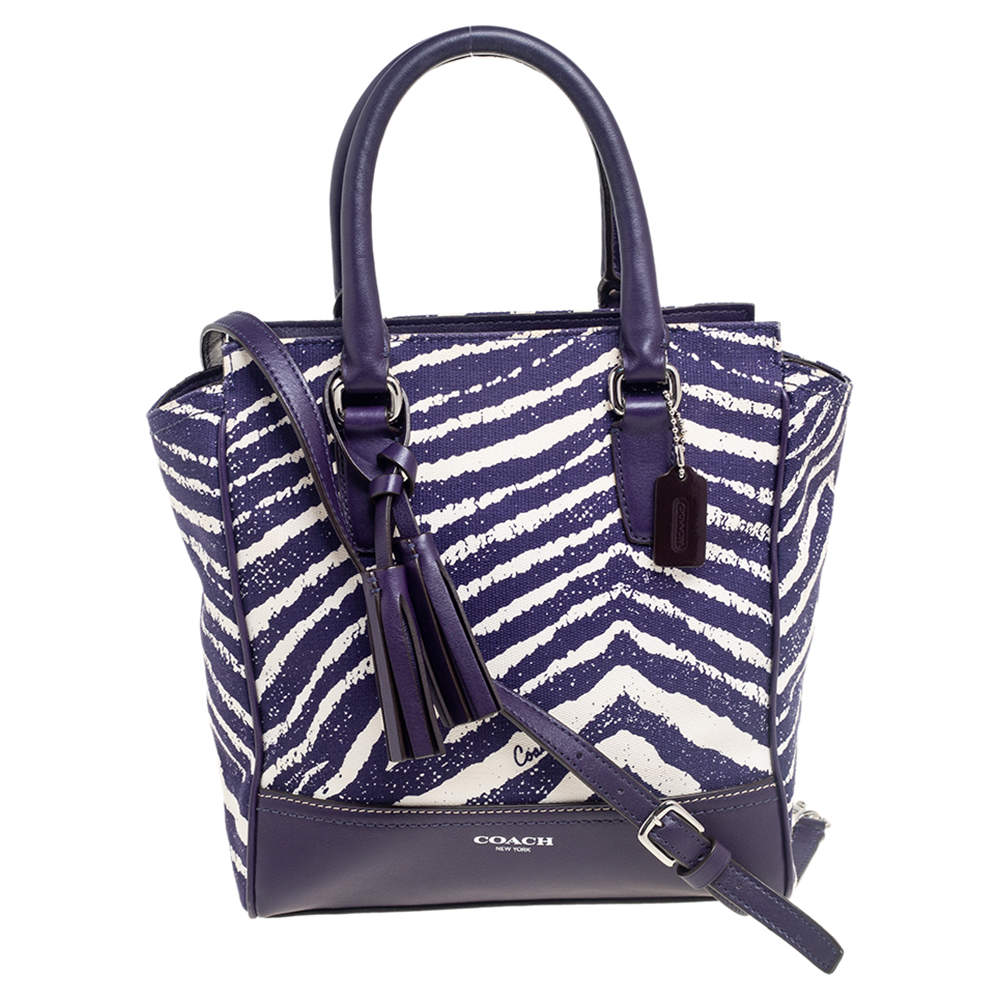 Pre Owned Coach Purple/White Canvas and Leather Tanner Legacy Tote