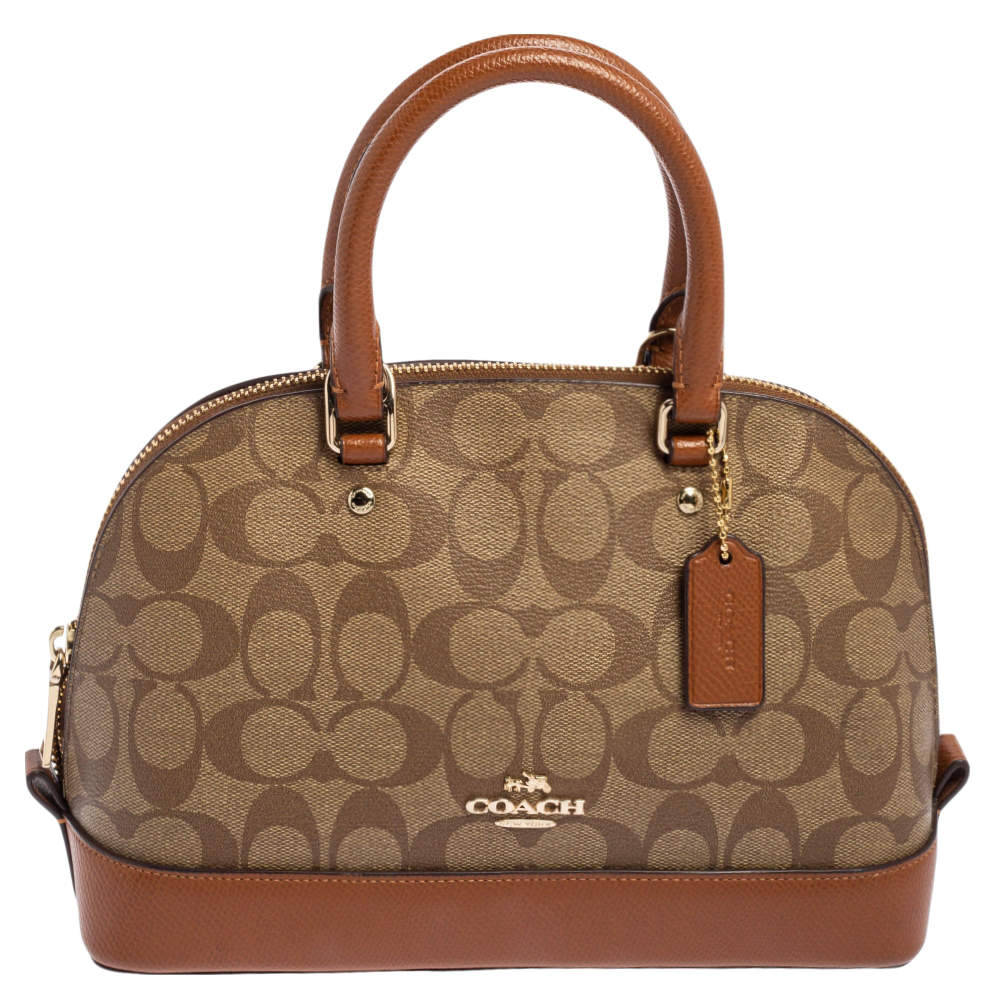 مملوكة مسبقًا Coach Beige/Brown Signature Coated Canvas and Leather Mini Sierra Satchel