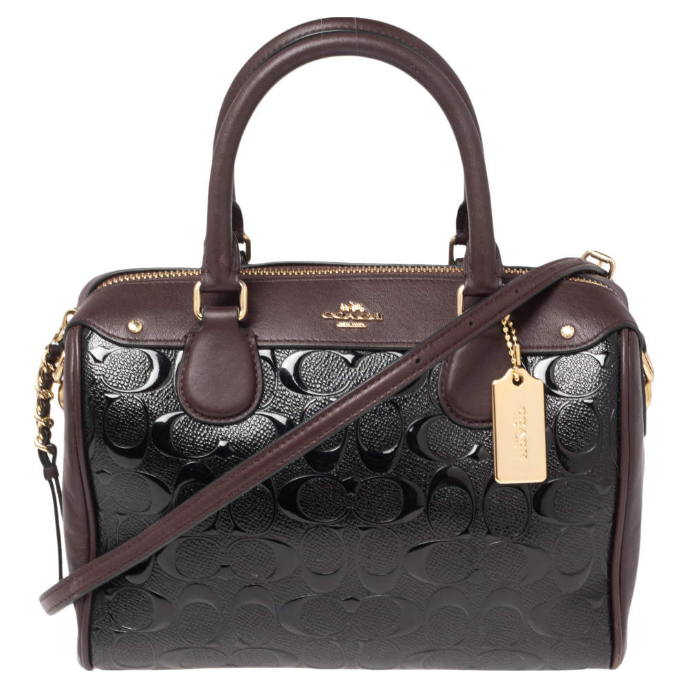 Pre Owned Coach Black/Burgundy Leather and Patent Leather Mini Bennett Satchel