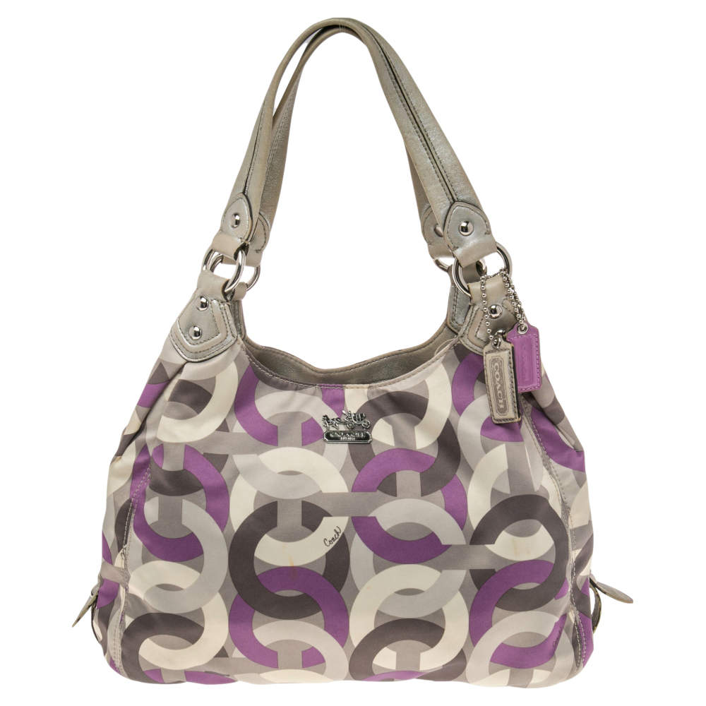 Pre Owned Coach Multicolor Signature Canvas and Leather Madison Maggie Hobo