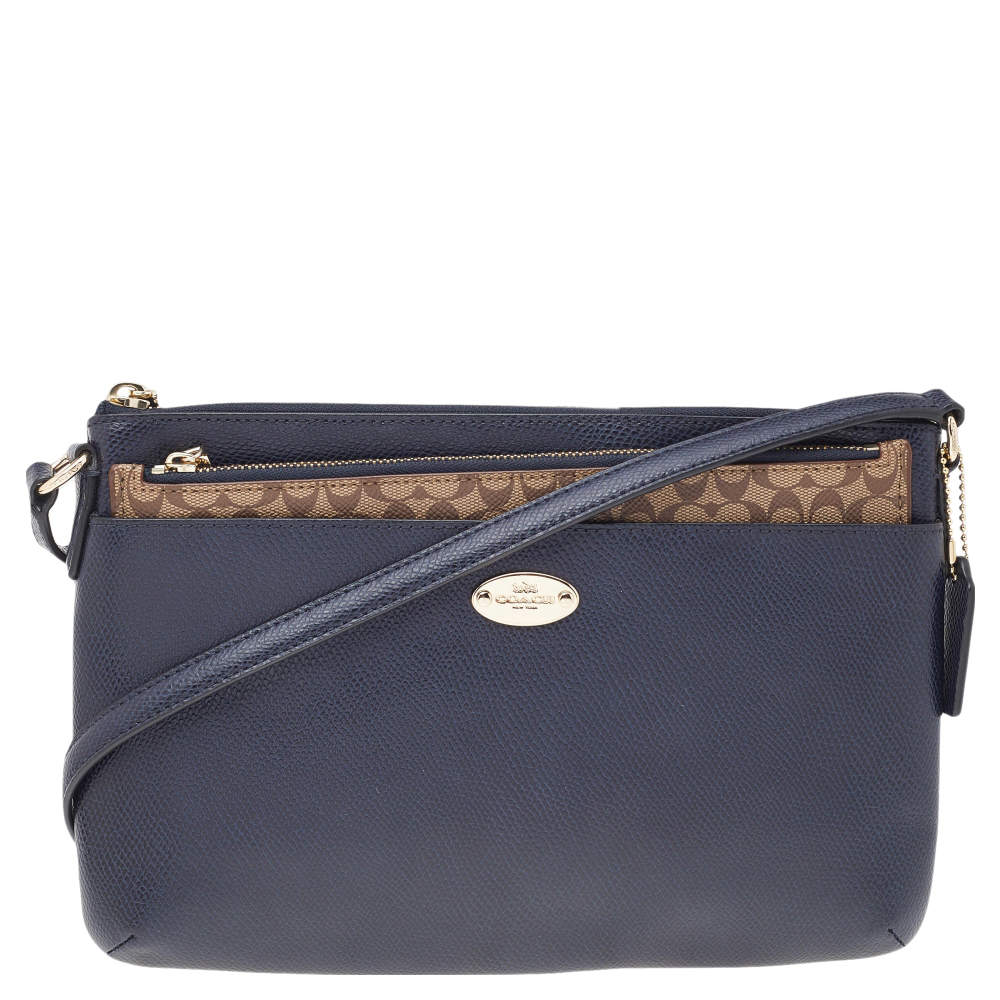 Coach Navy Blue Leather East West Pop Crossbody Bag Coach The Luxury