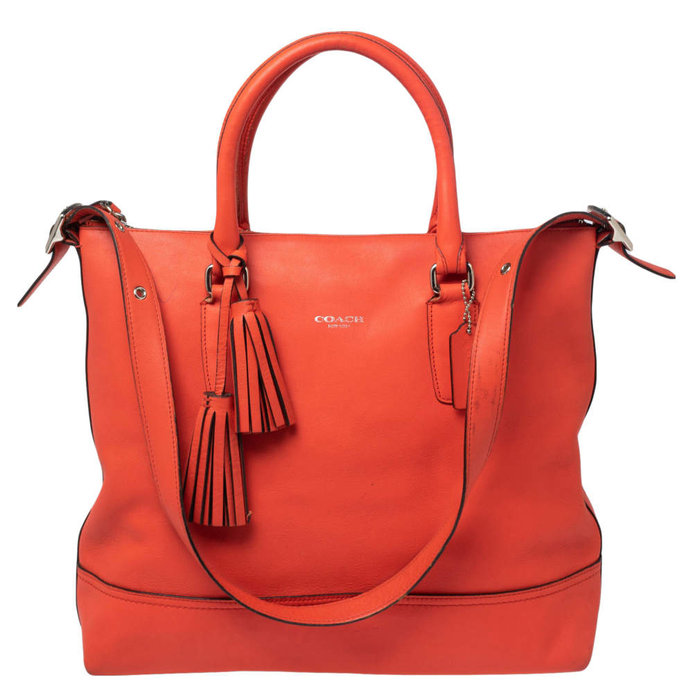 Coach Orange Leather Top Zip Tote 