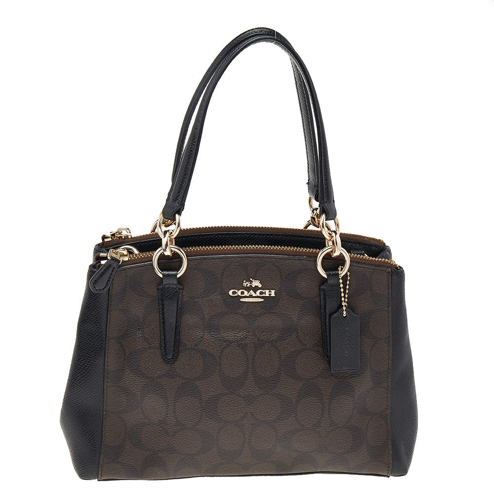 Coach Brown/Black Monogram Canvas And Leather Mini Christie Carryall ...