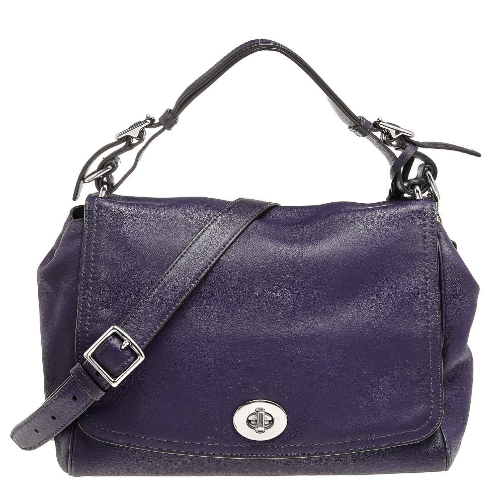 Pre Owned Coach Purple Leather Romy Top Handle Bag