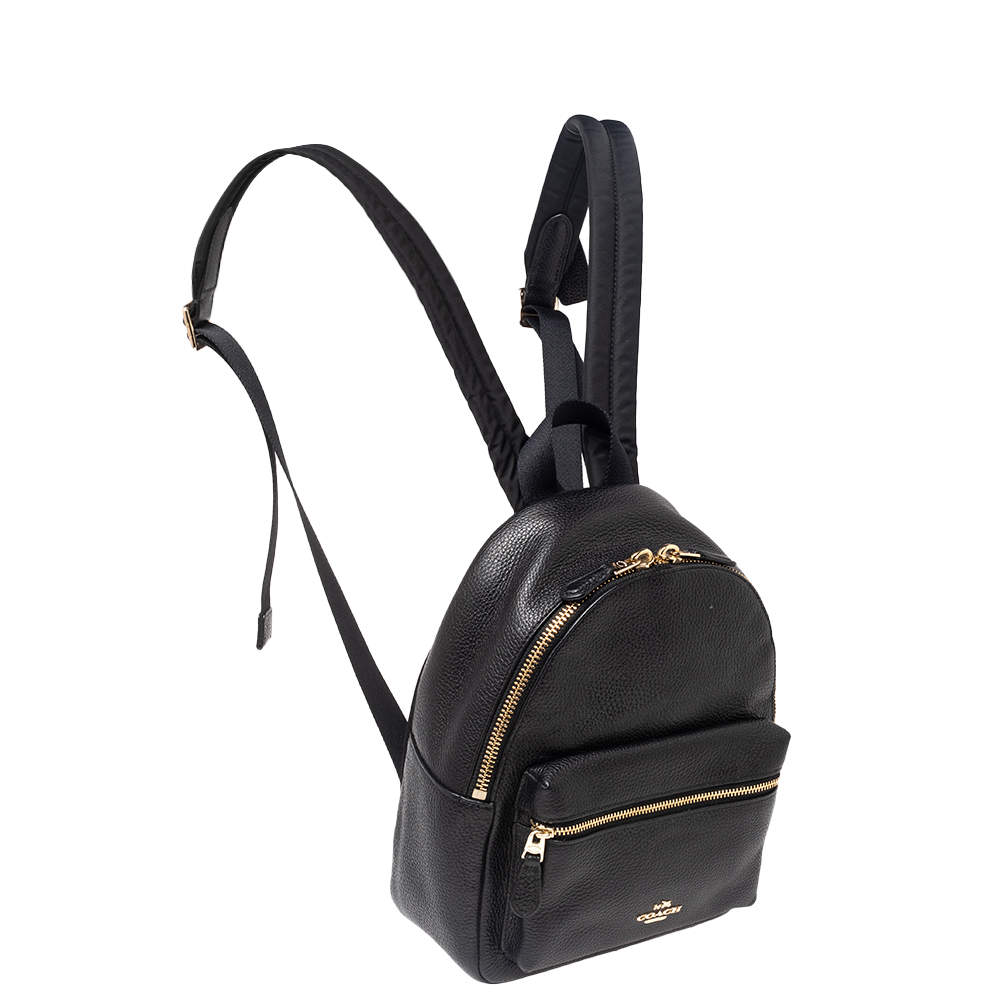 Nwt coach f38263 black gold charlie pebble leather outlet mini backpack