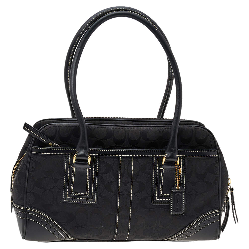 Coach Black Signature Canvas And Leather Satchel