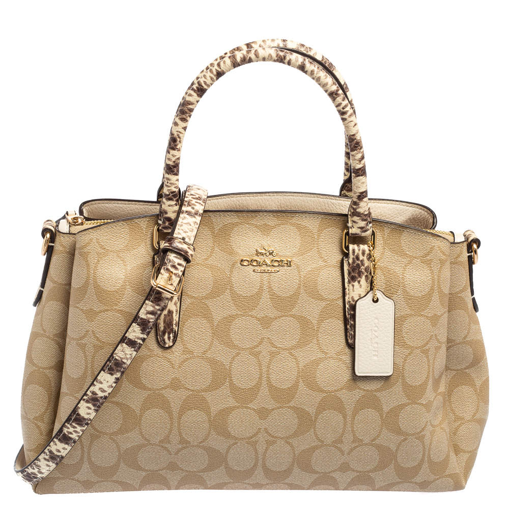 Coach Beige Signature Canvas and Leather Small Christie Carryall Satchel