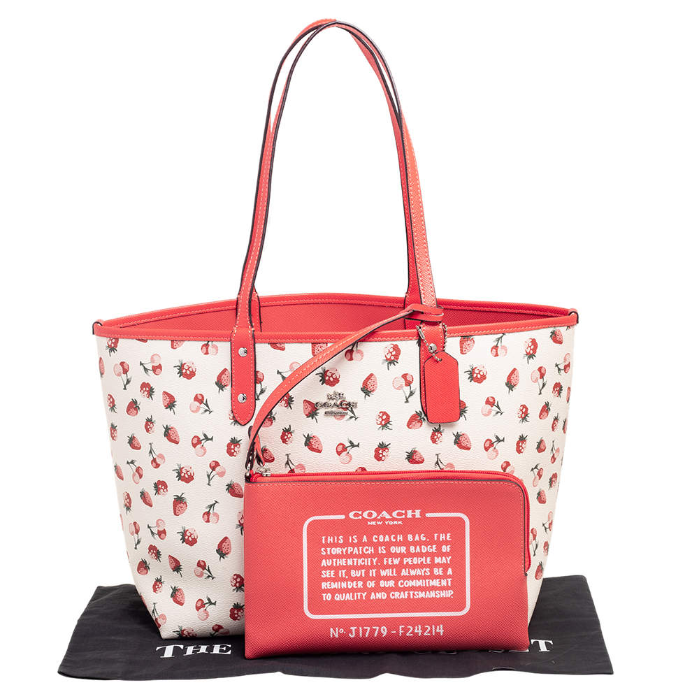 Coach Orange White Fruit Print Coated Canvas and Leather City Reversible Tote