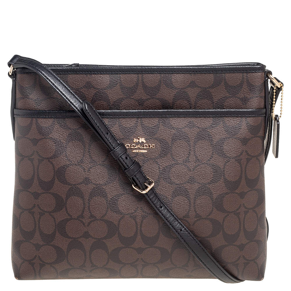 Coach Black/Brown Signature Coated Canvas and Leather Trim Messenger Bag
