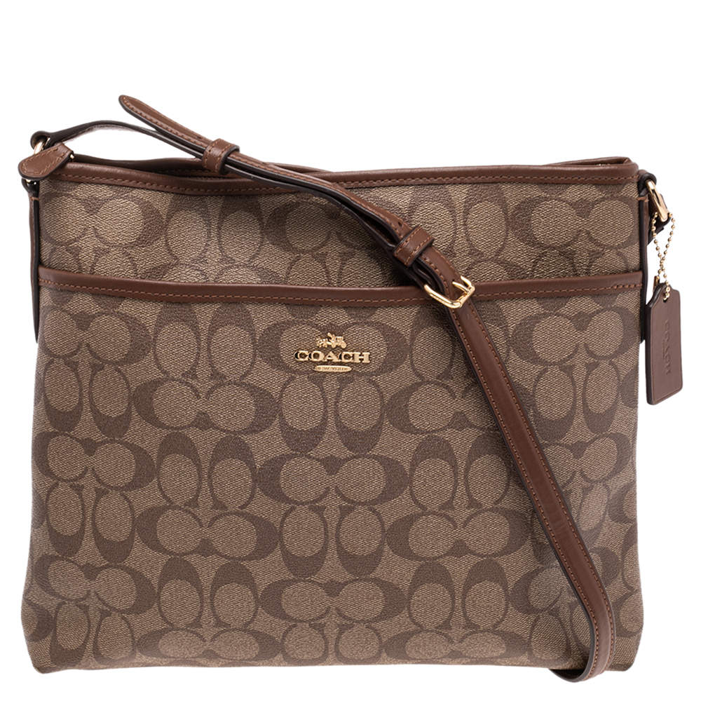Coach Brown Signature Coated Canvas and Leather Trim Messenger Bag