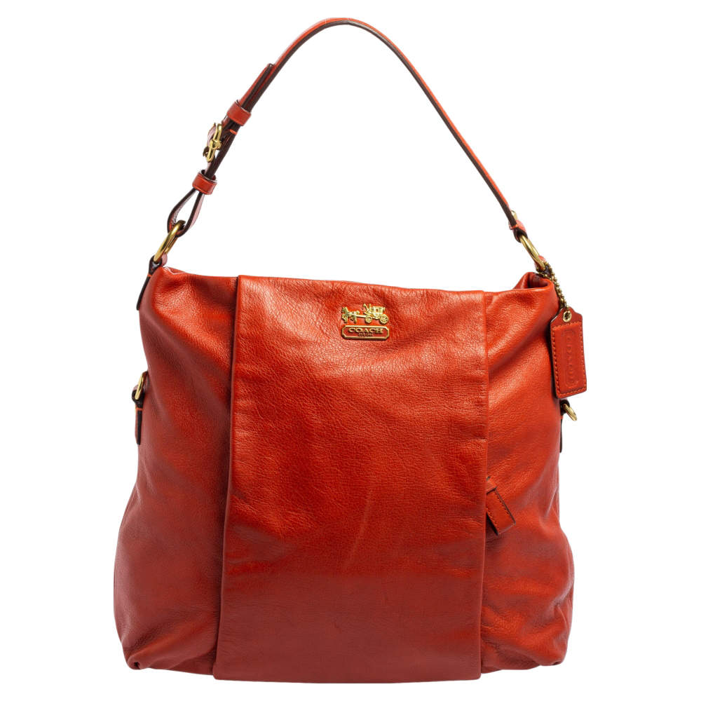 Pre Owned Coach Orange Leather Madison Isabelle Hobo