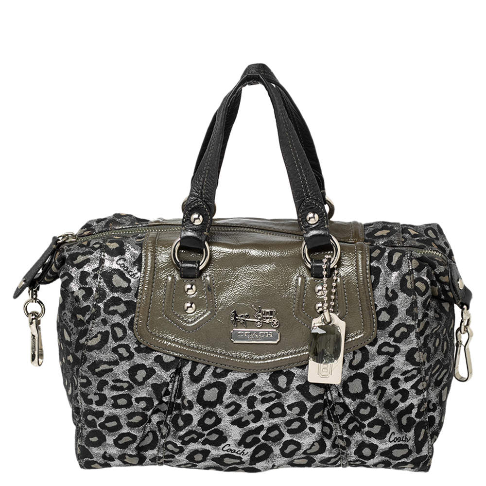 Coach Multicolor Animal Print Patent Leather and Fabric Satchel 