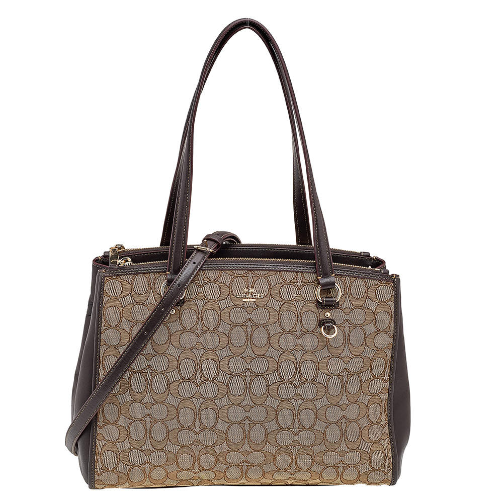 Pre Owned Coach Beige/Brown Signature Canvas And Leather Stanton Carryall Satchel