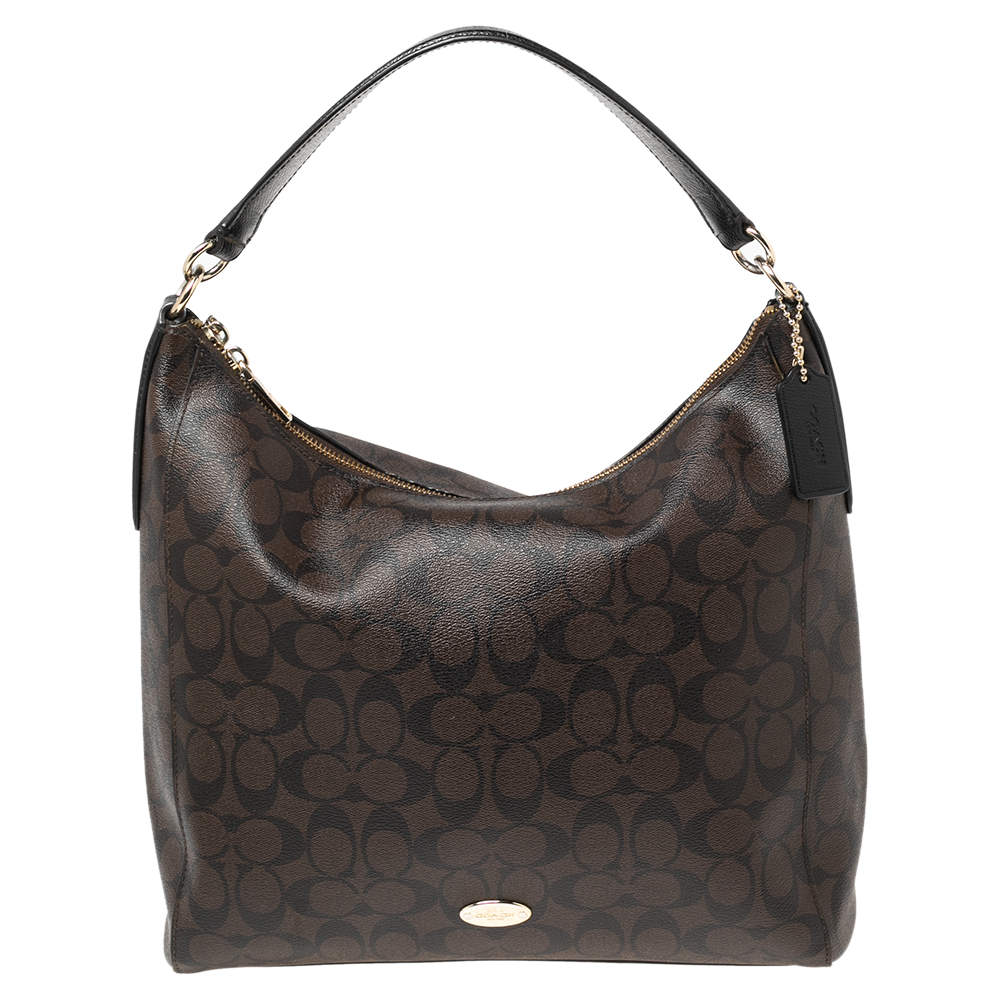 Coach Brown/Black Signature Canvas and Leather Celeste Hobo