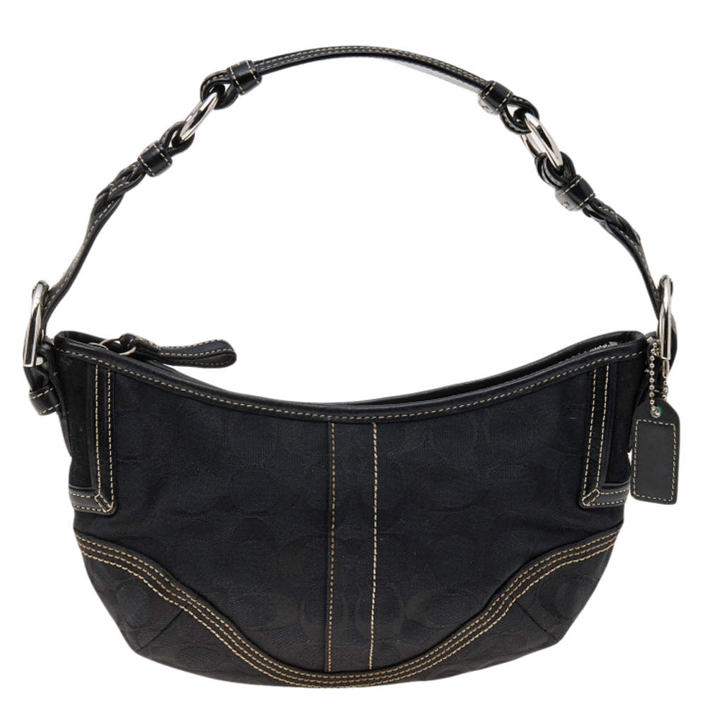 Pre Owned Coach Black Signature Canvas and Leather Soho Hobo