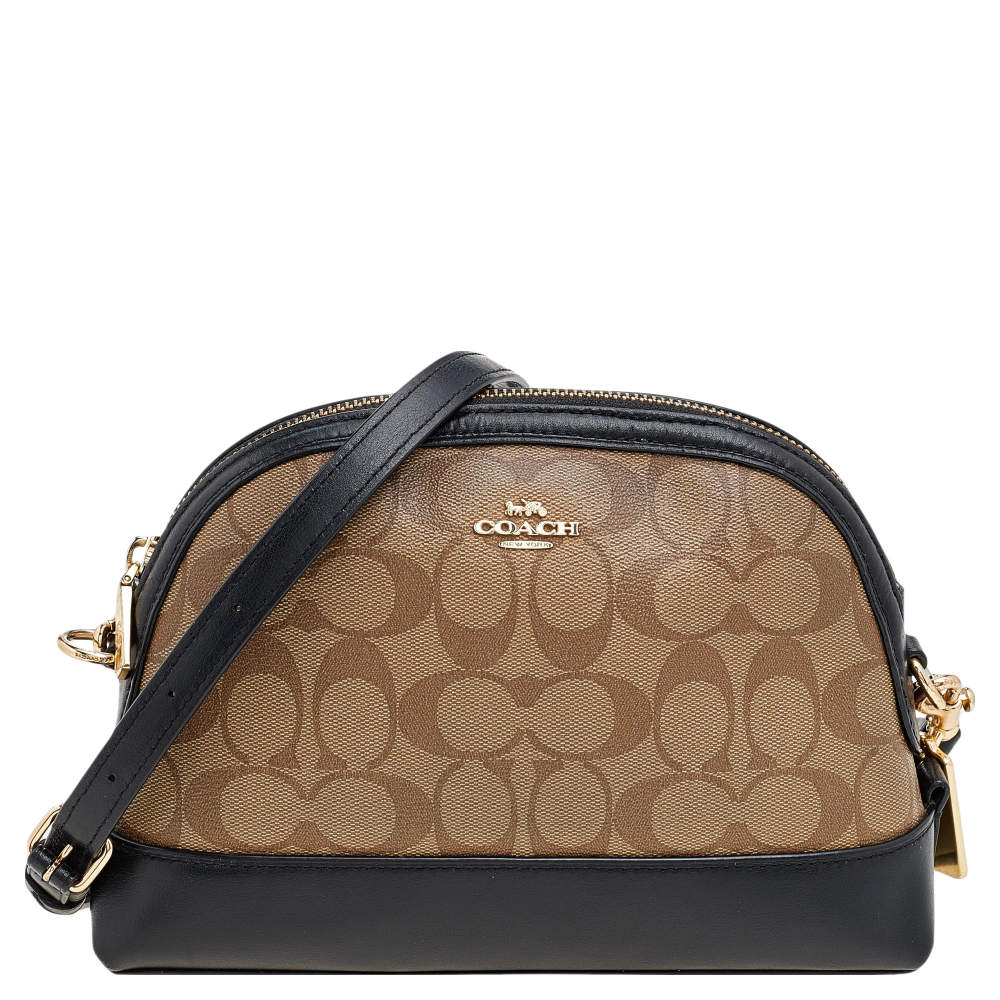 Coach Black/Beige Leather And Signature Coated Canvas Satchel