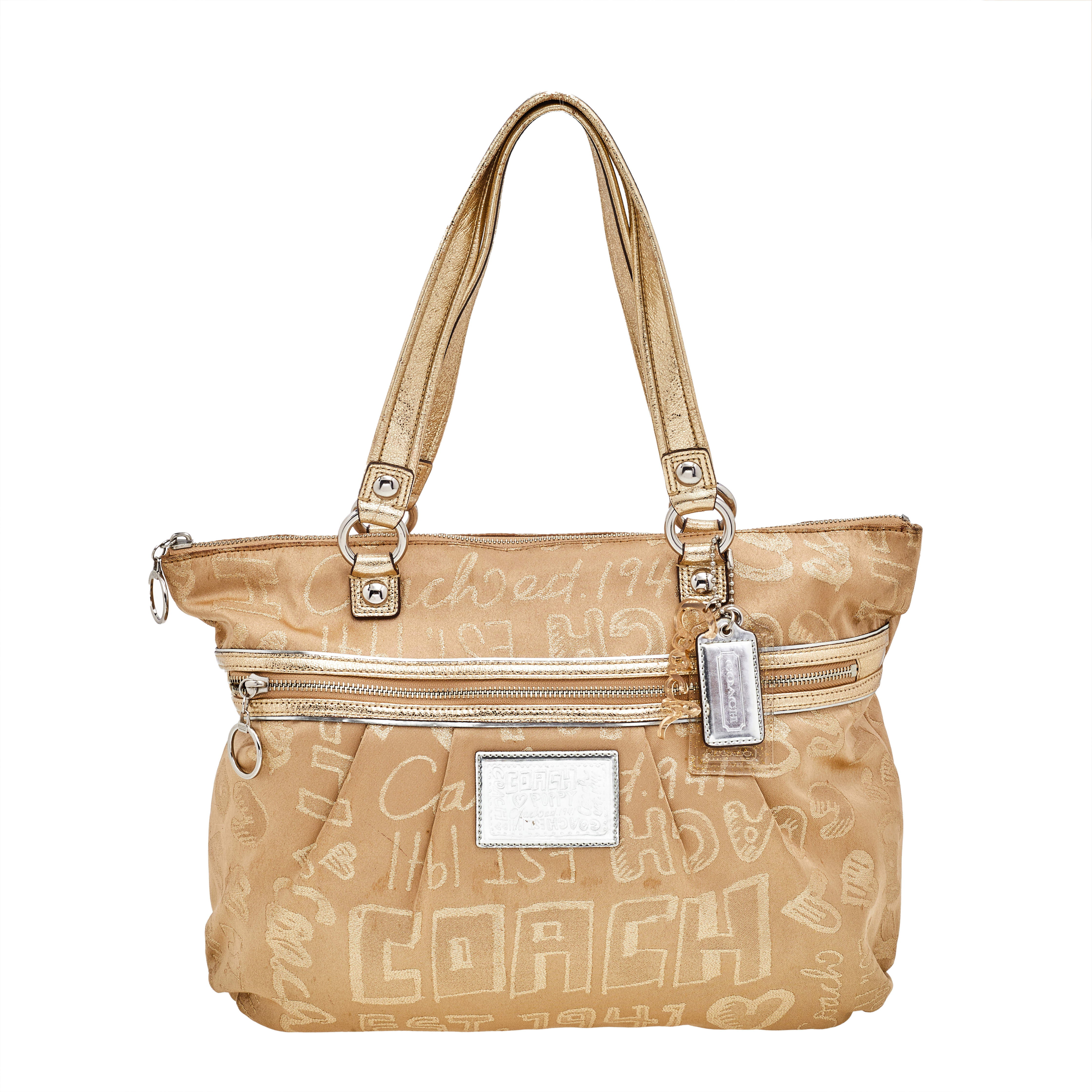 Pre Owned حقيبة يد كوتش بوبي غليم جلد وكانفاس مميز بيج