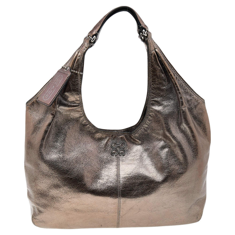 Pre Owned Coach Metallic Leather Julia Hobo