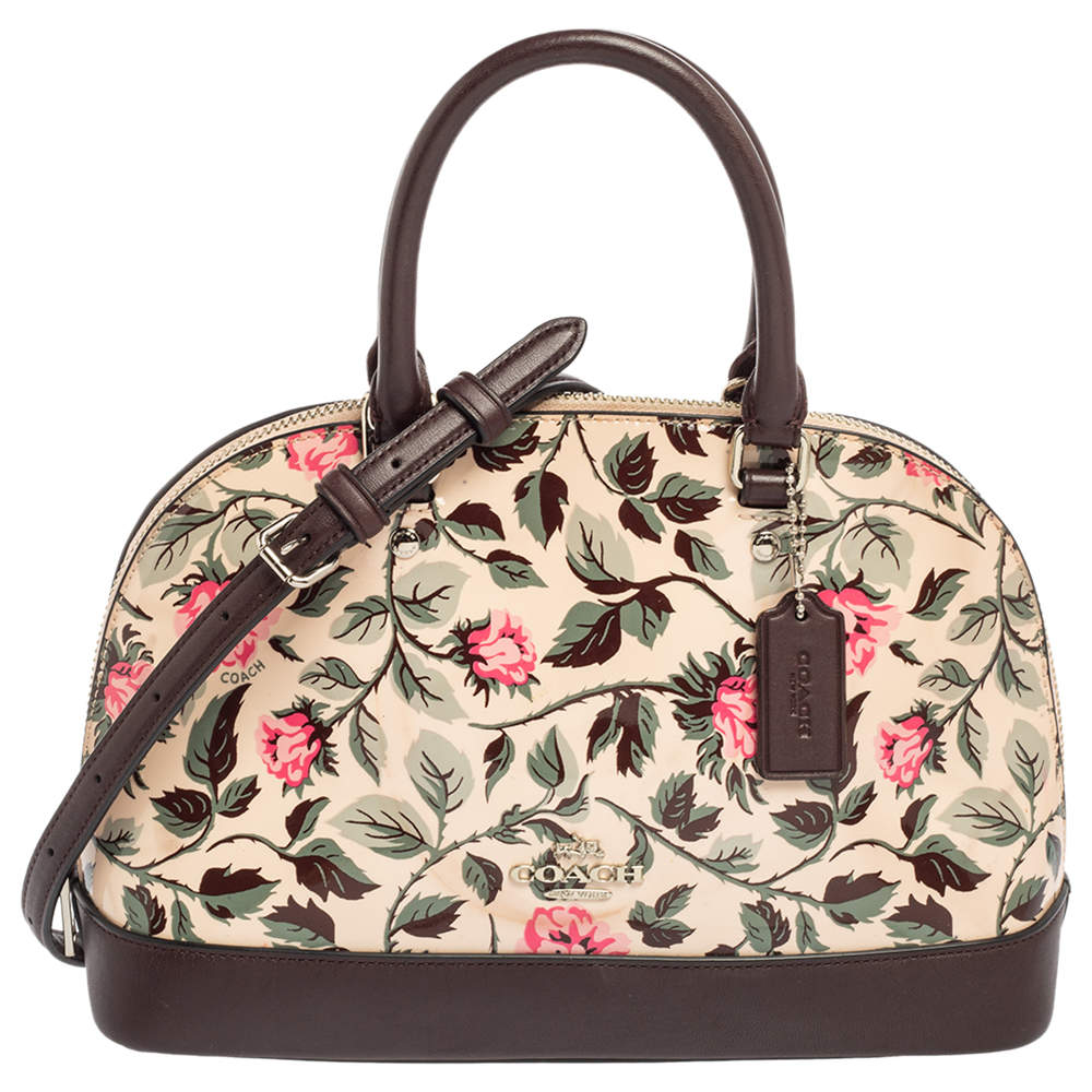 مملوكة مسبقًا حقيبة ساتشل كوتش سييرا جلد وجلد لامع مطبوع زهور بيج/بني صغيرة