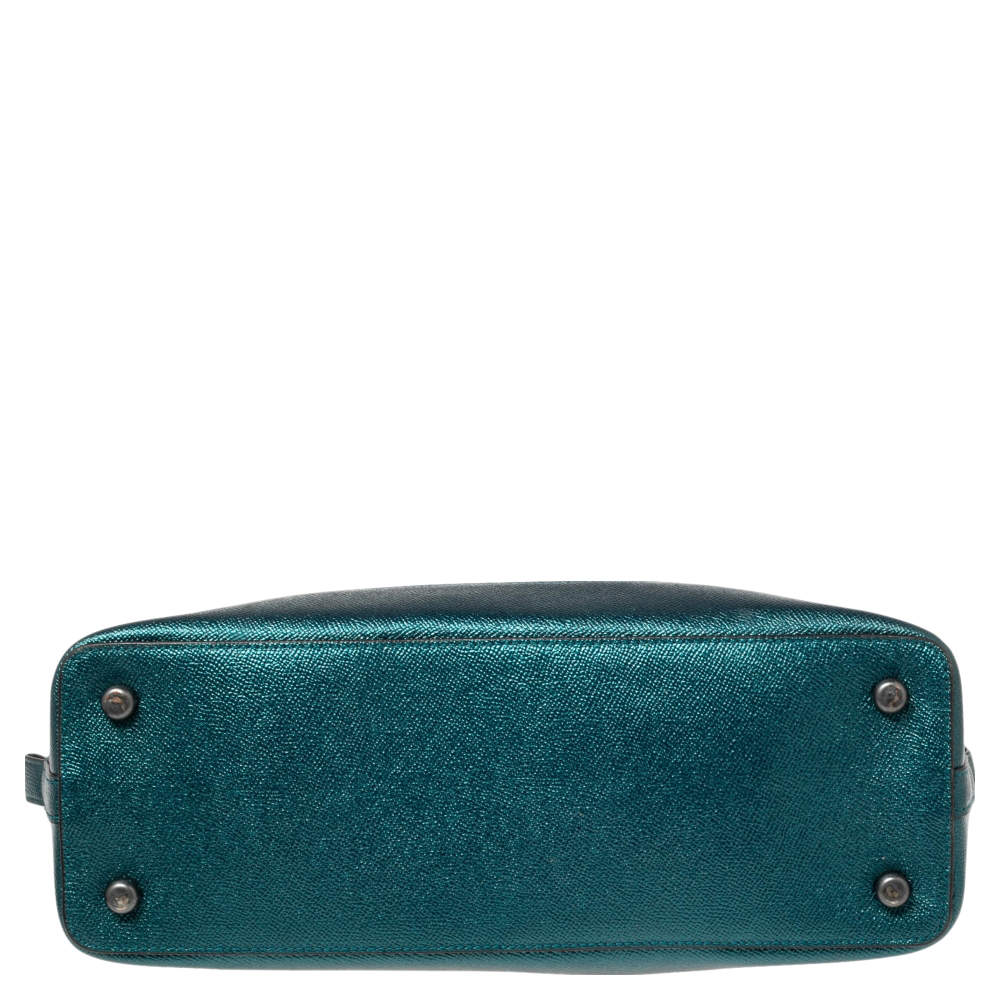 Coach Metallic Teal Green Leather Sierra Dome Satchel Coach