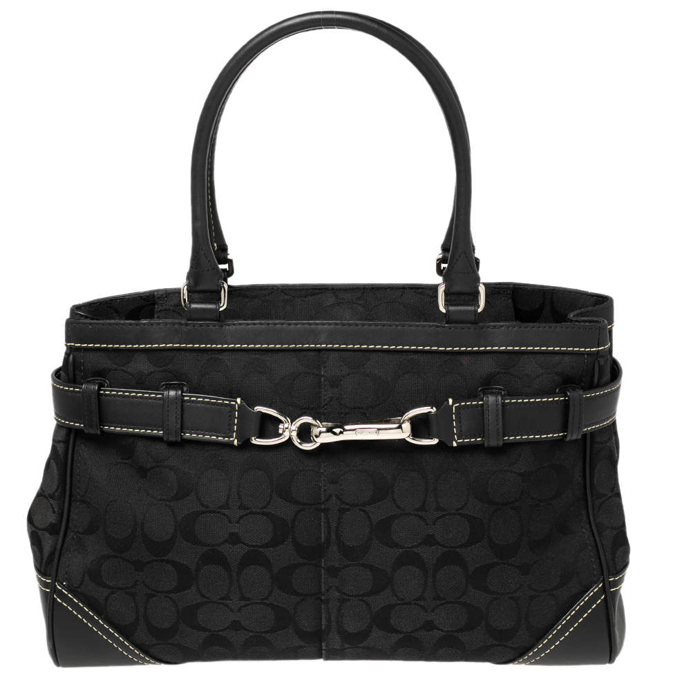 Coach Black Signature Canvas and Leather Hampton Tote