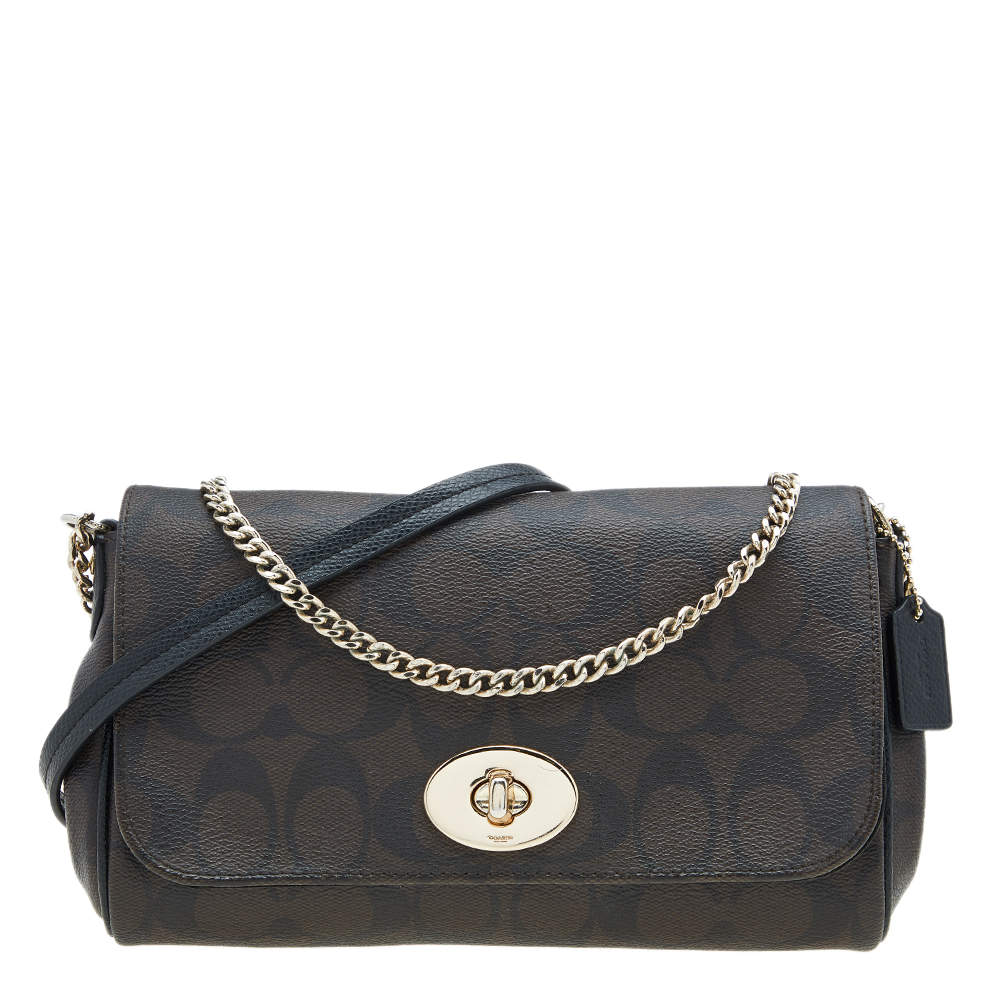 Coach Brown Signature Coated Canvas and Leather Mini Ruby Crossbody Bag