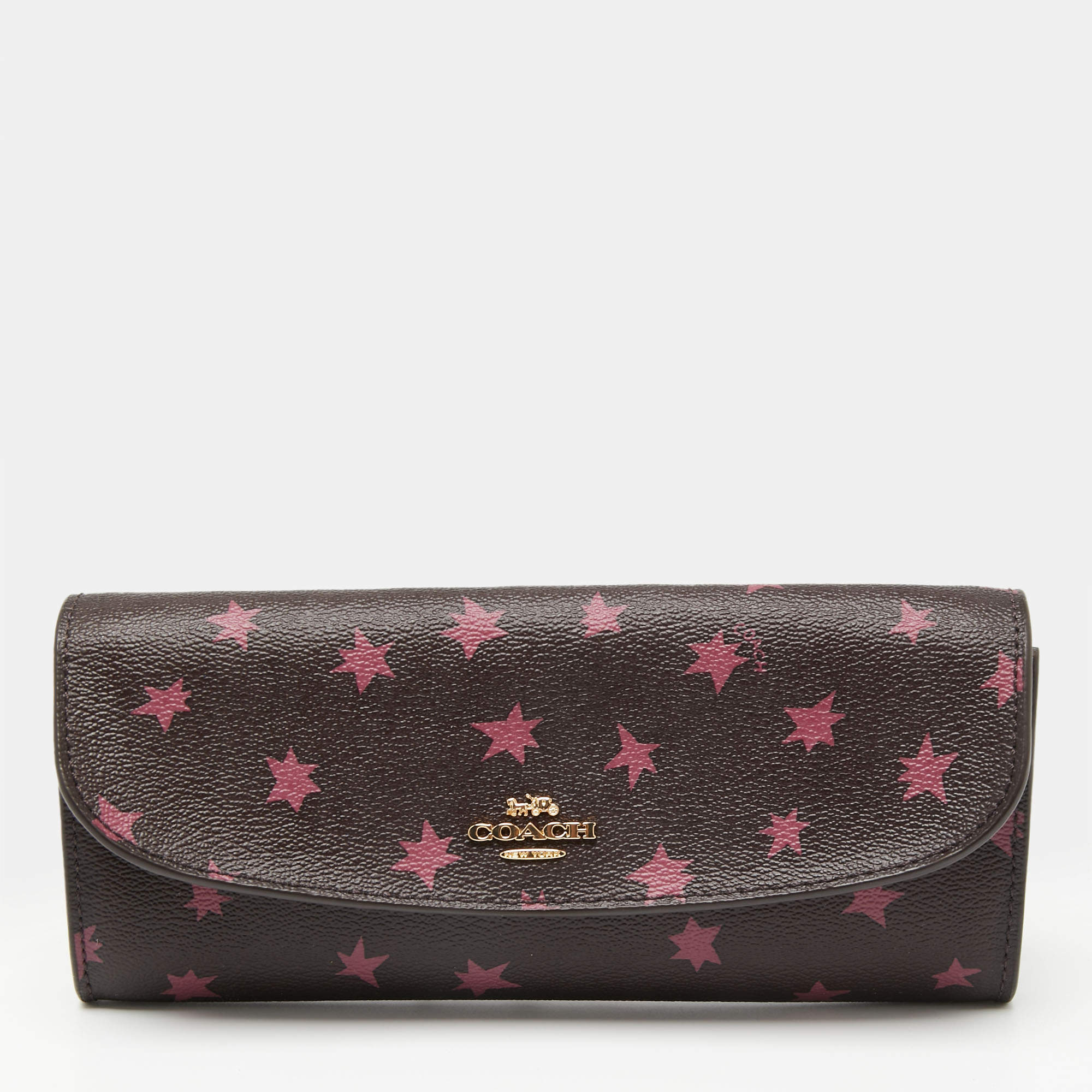 Coach Burgundy Stars Coated Canvas Continental Wristlet Wallet