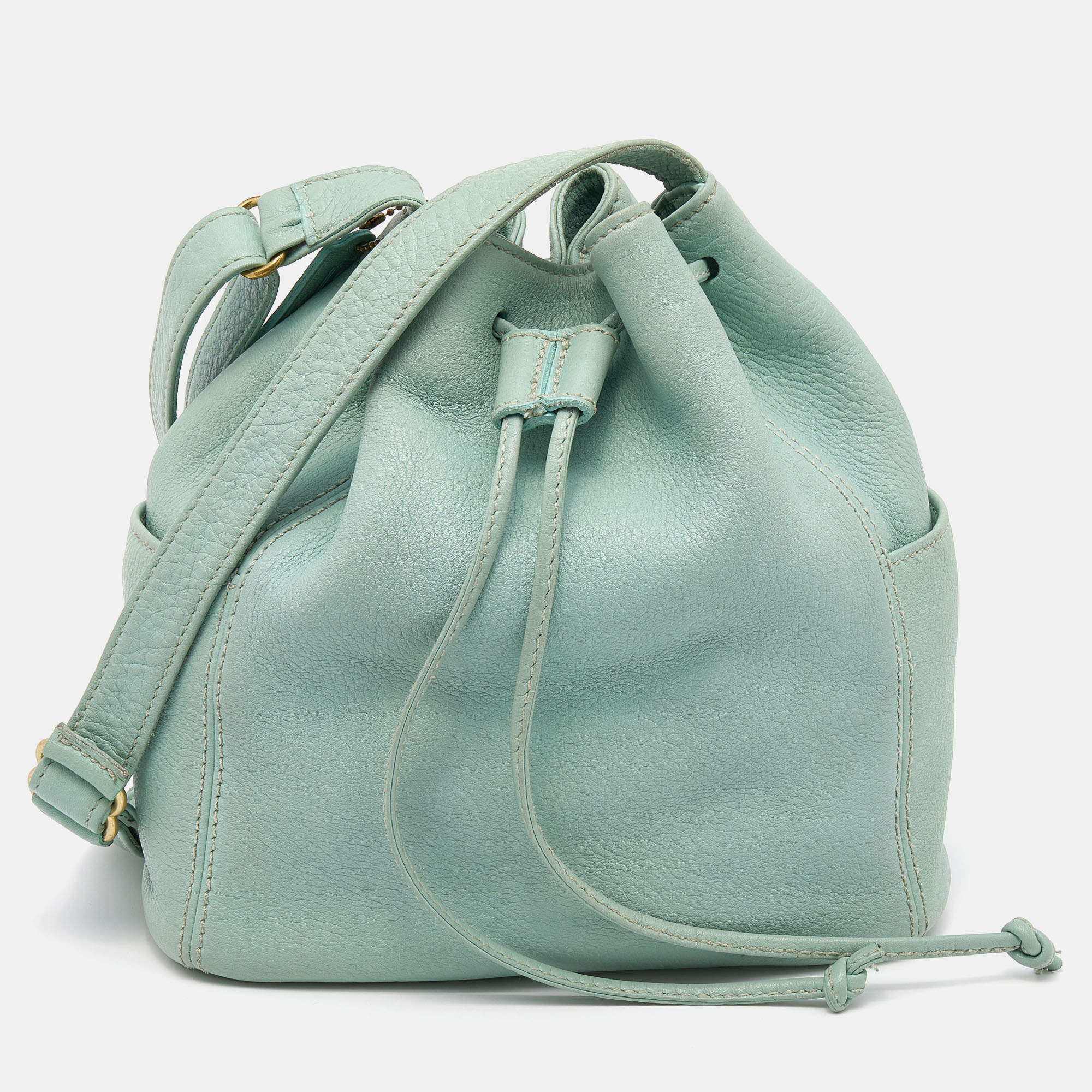 Coach Blue Pebbled Leather Drawstring Bucket Bag