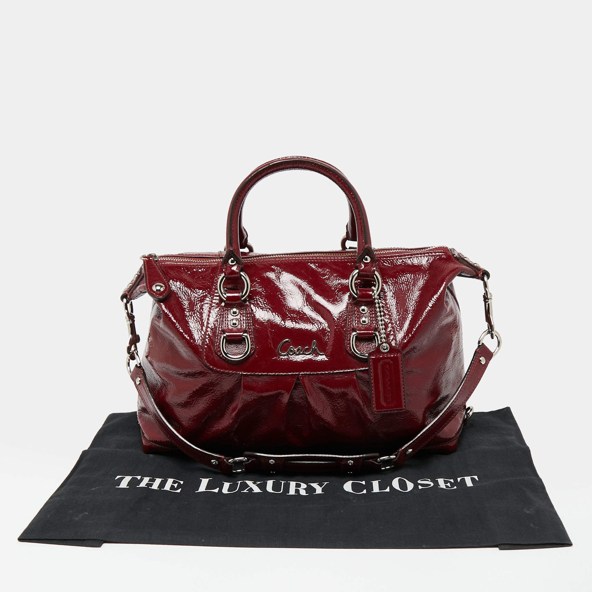 Coach Burgundy Patent Crinckle Satchel offers