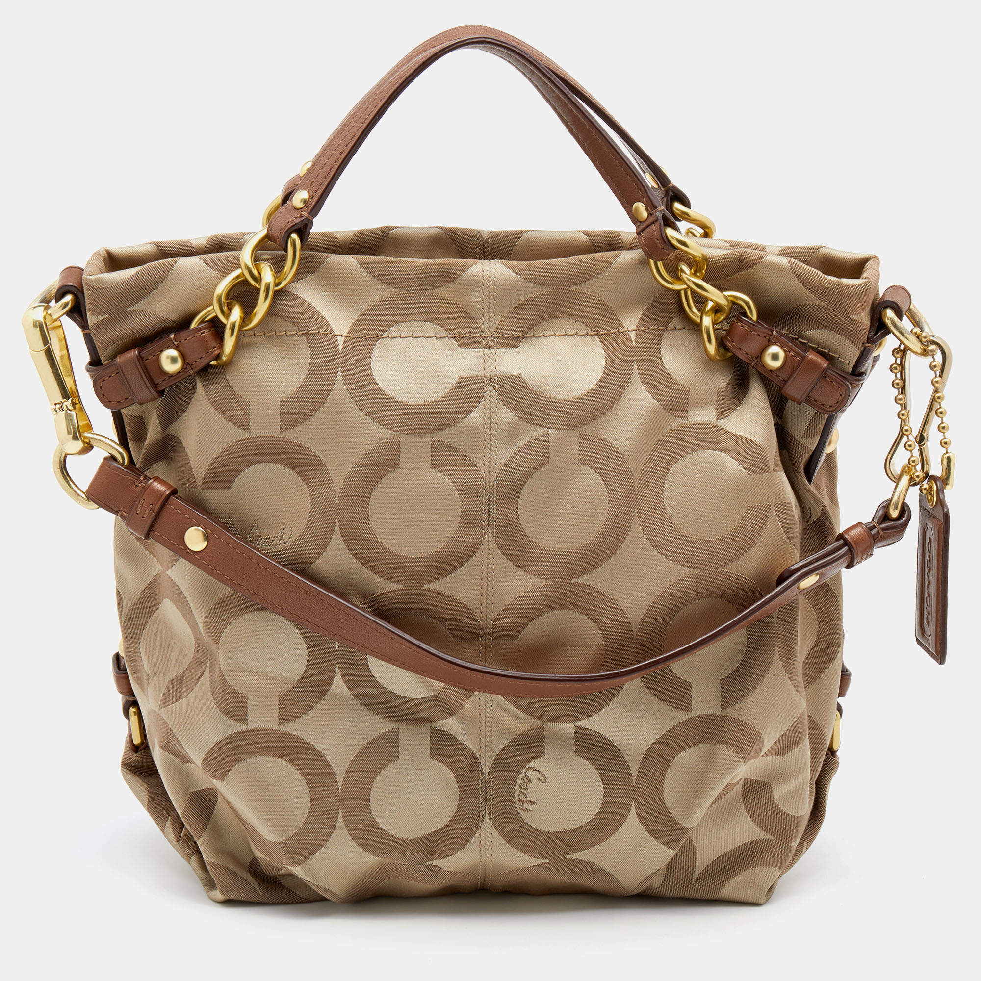 Coach Beige/Brown Signature Canvas And Leather Shoulder Bag