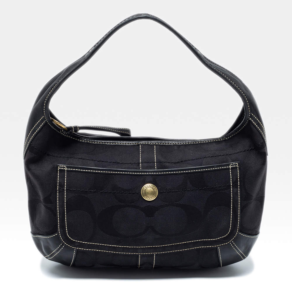 Pre Owned Coach Black Signature Canvas and Leather Ergo Hobo