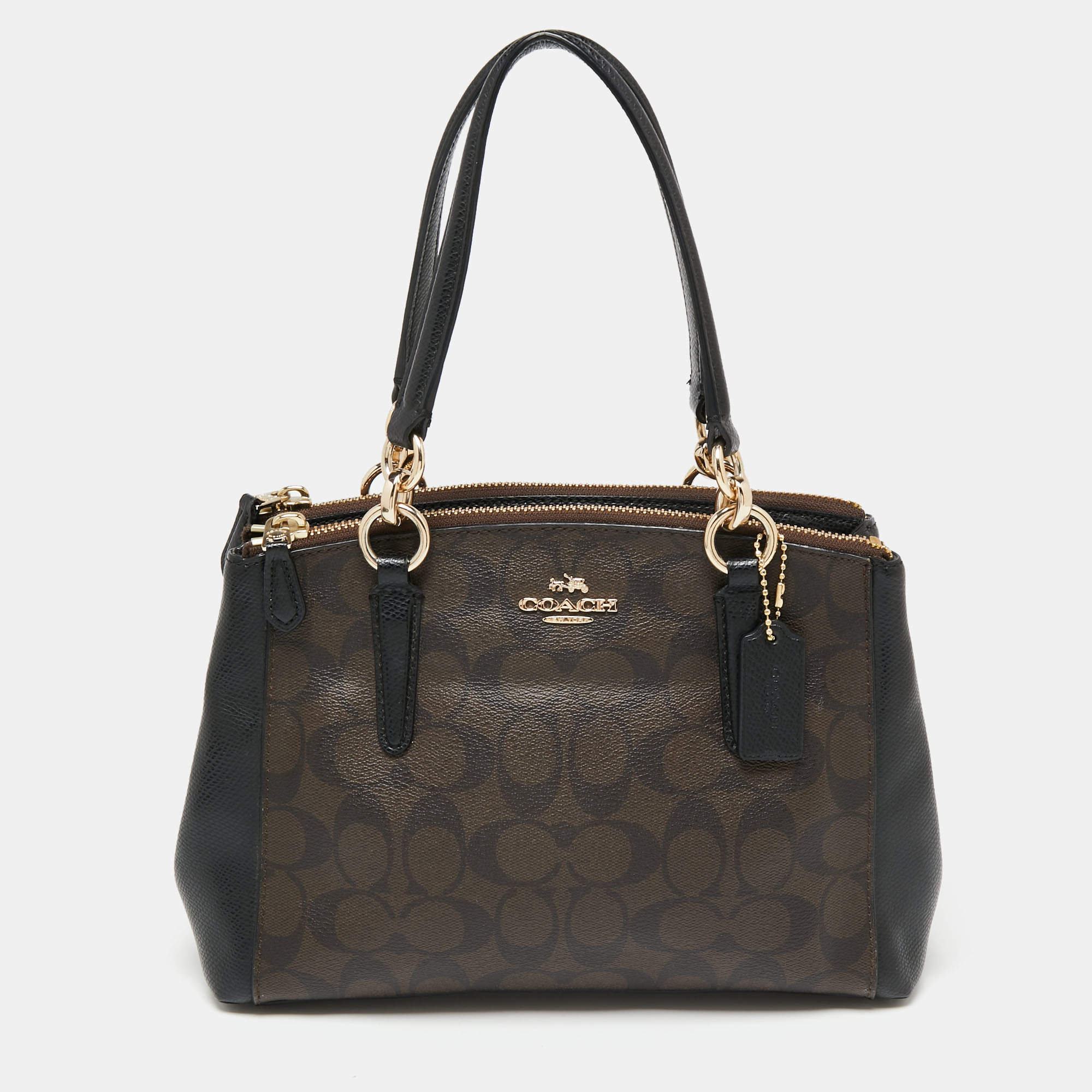 Pre Owned حقيبة كوتش ميني كريستي كاريال جلد وكانفاس مقوى بني/أسود بالشعار