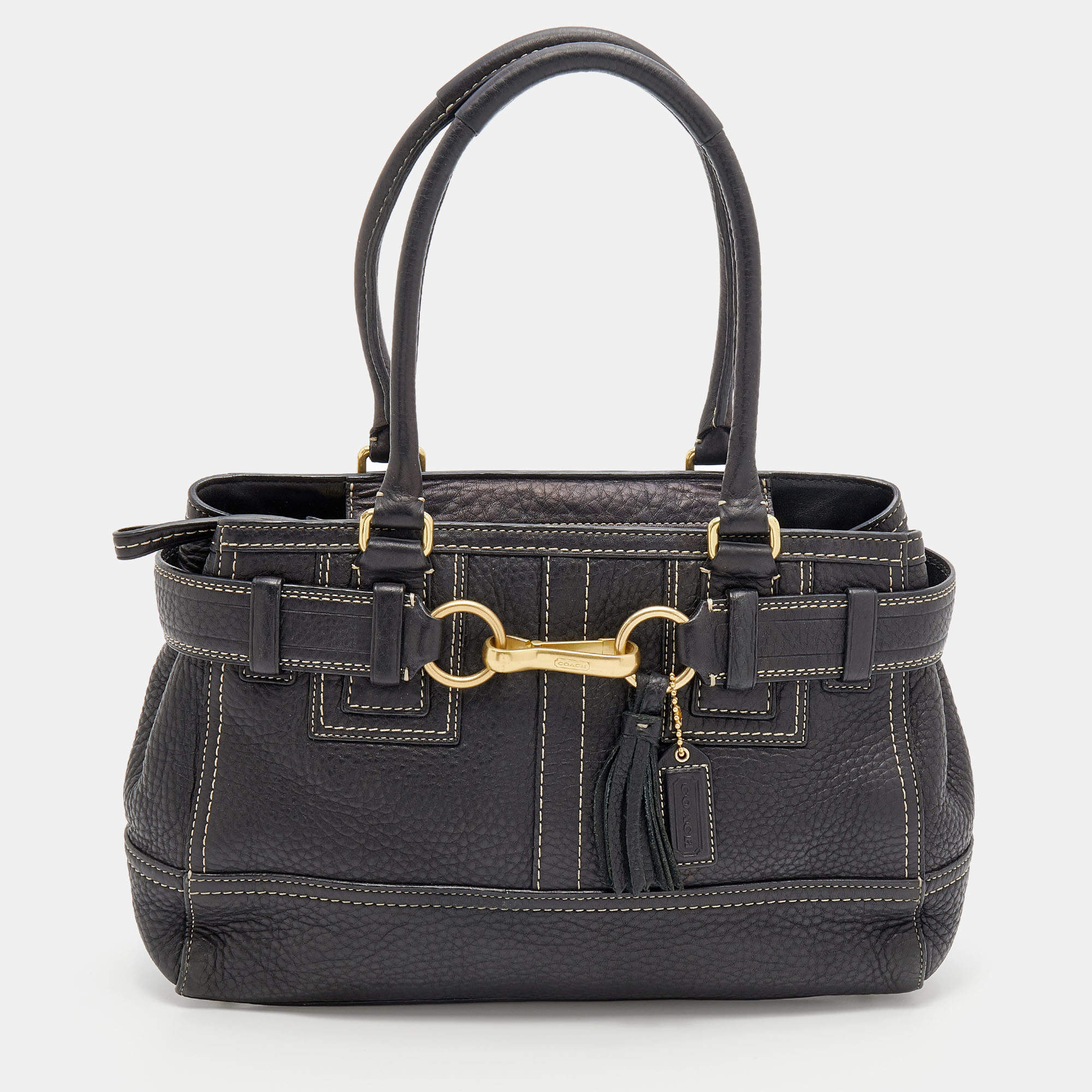 Coach Black Grained Leather Hampton Tote