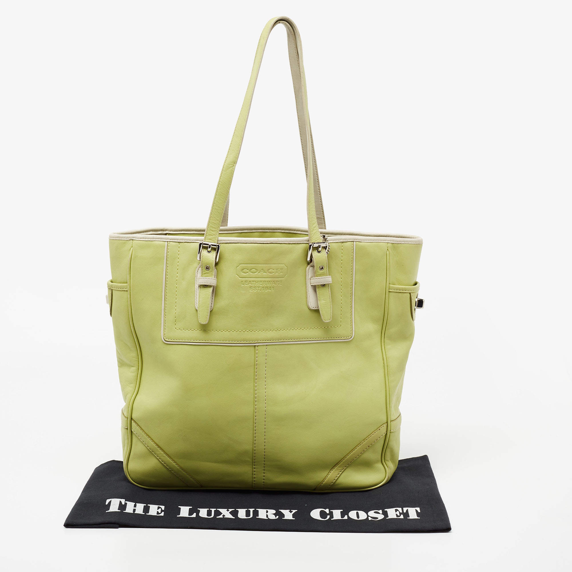 Coach Lime Green Straw and Leather Small Tote Bag Coach | The Luxury Closet