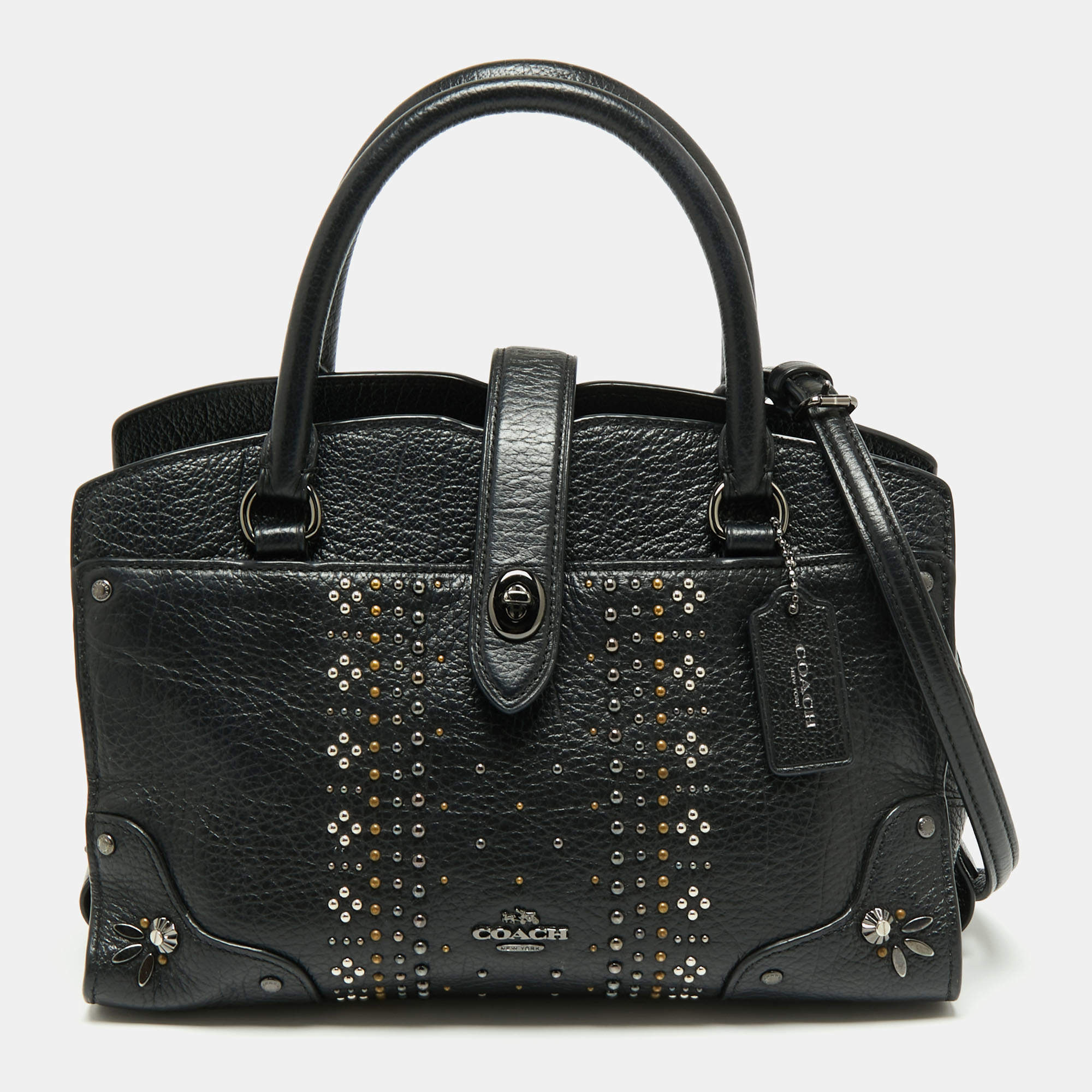 Pre Owned Coach Black Leather Studded Mercer 24 Satchel
