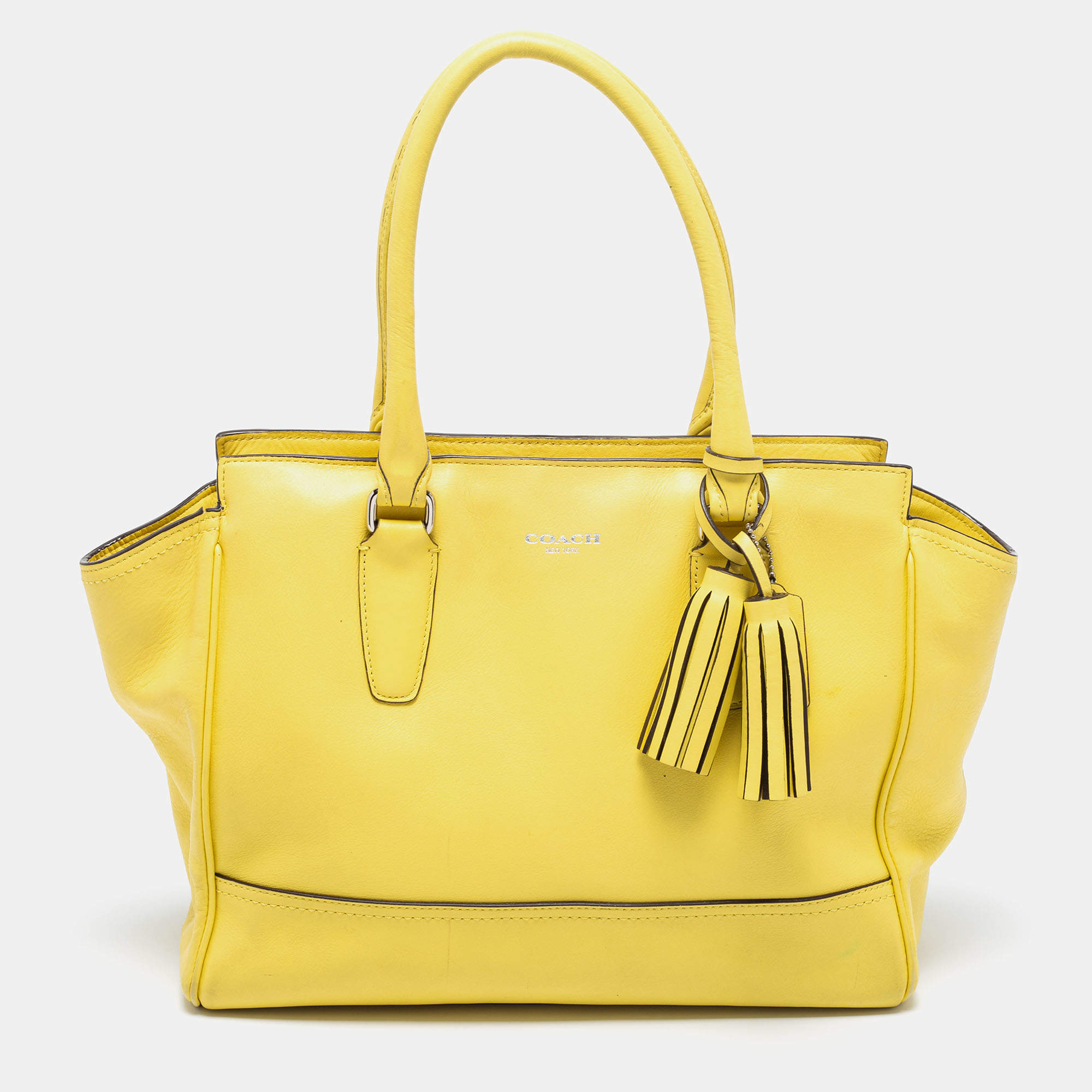 Pre Owned Coach Yellow Leather Candace Carryall Tote