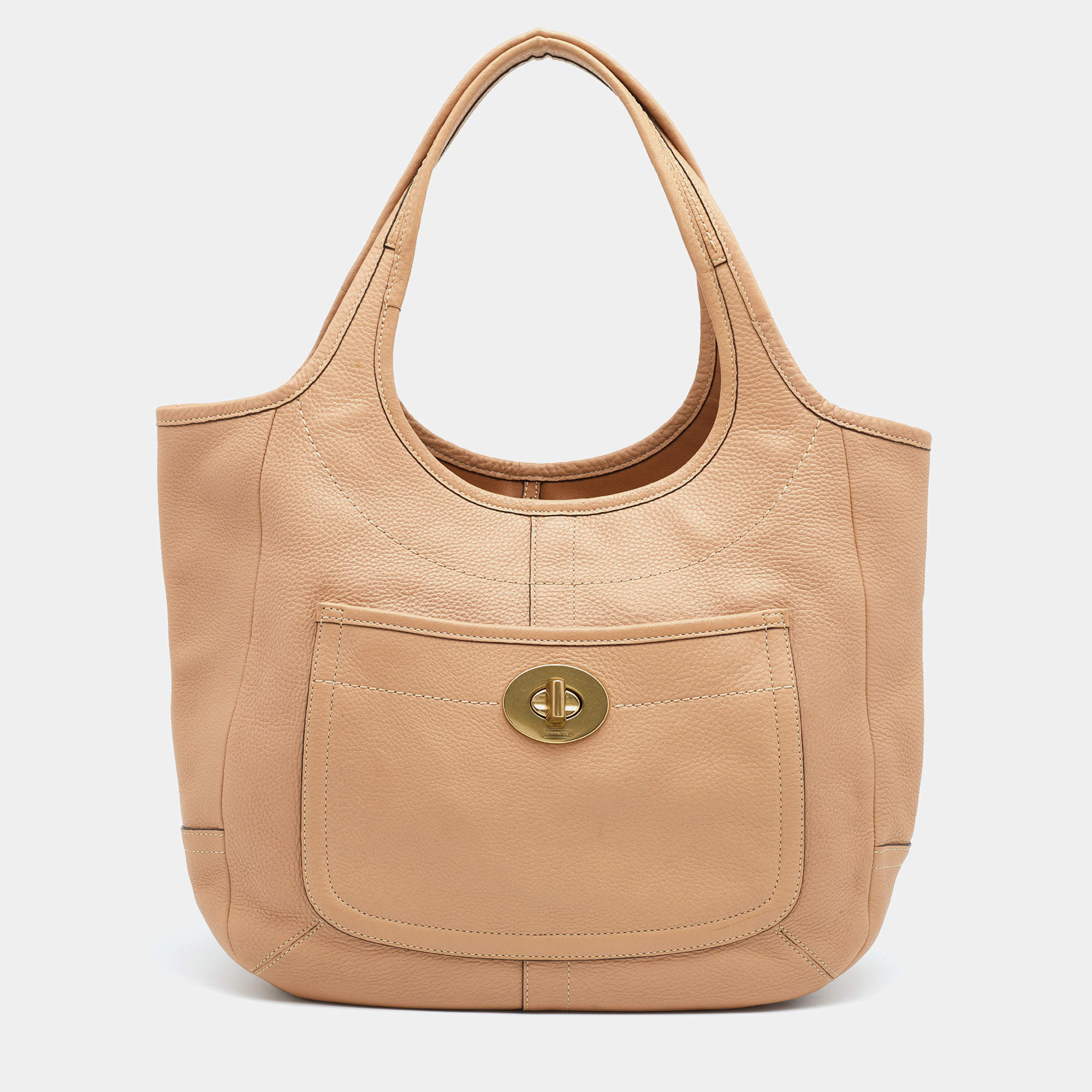 Pre Owned Coach Tan Pebbled Leather XL Ergo Legacy Tote