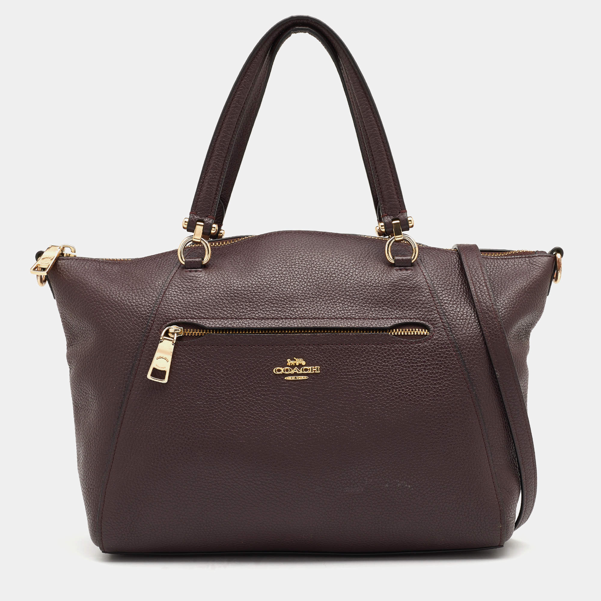 Pre Owned Coach Burgundy Pebbled Leather Prairie Satchel