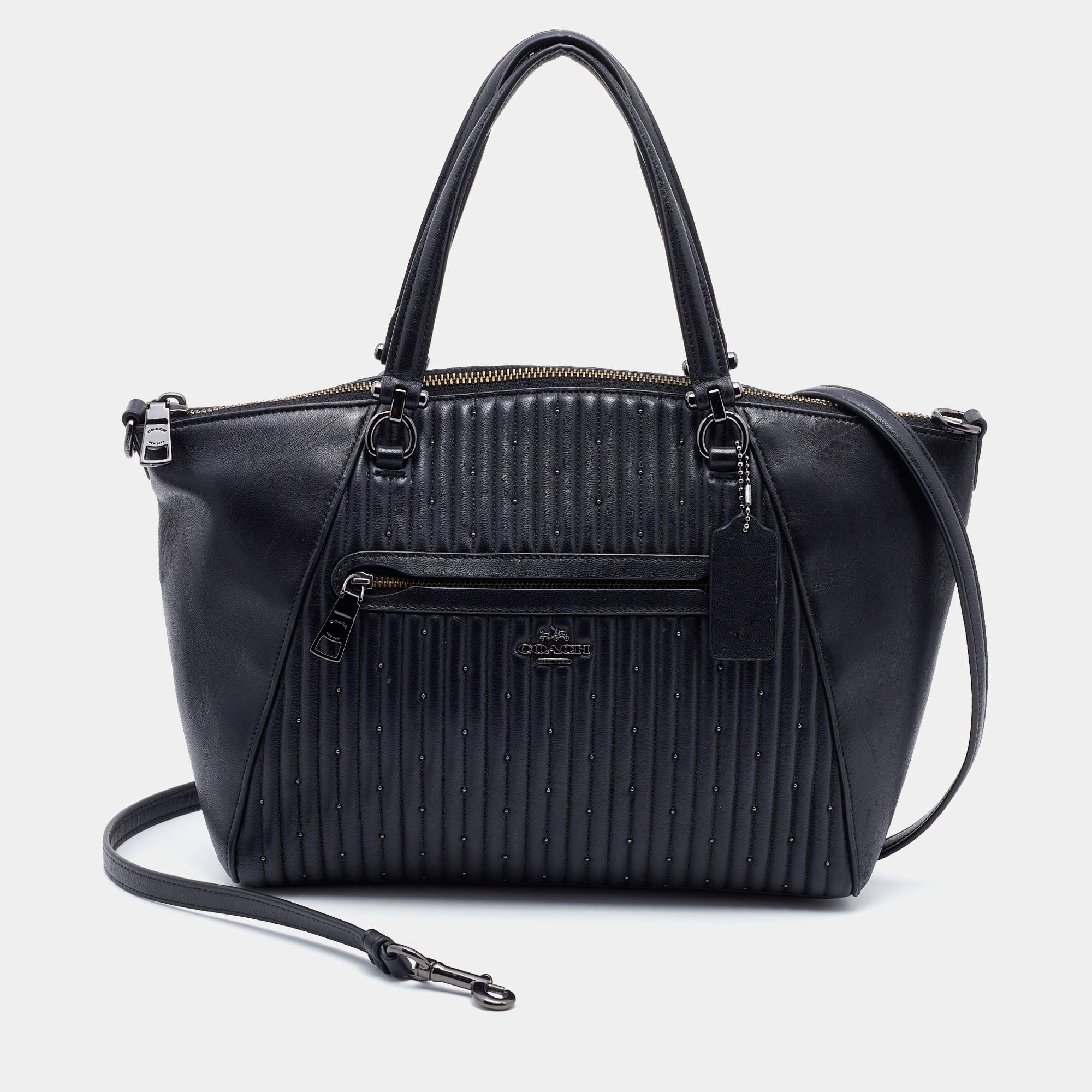 Pre Owned Coach Black Quilted Leather Studded Prairie Satchel