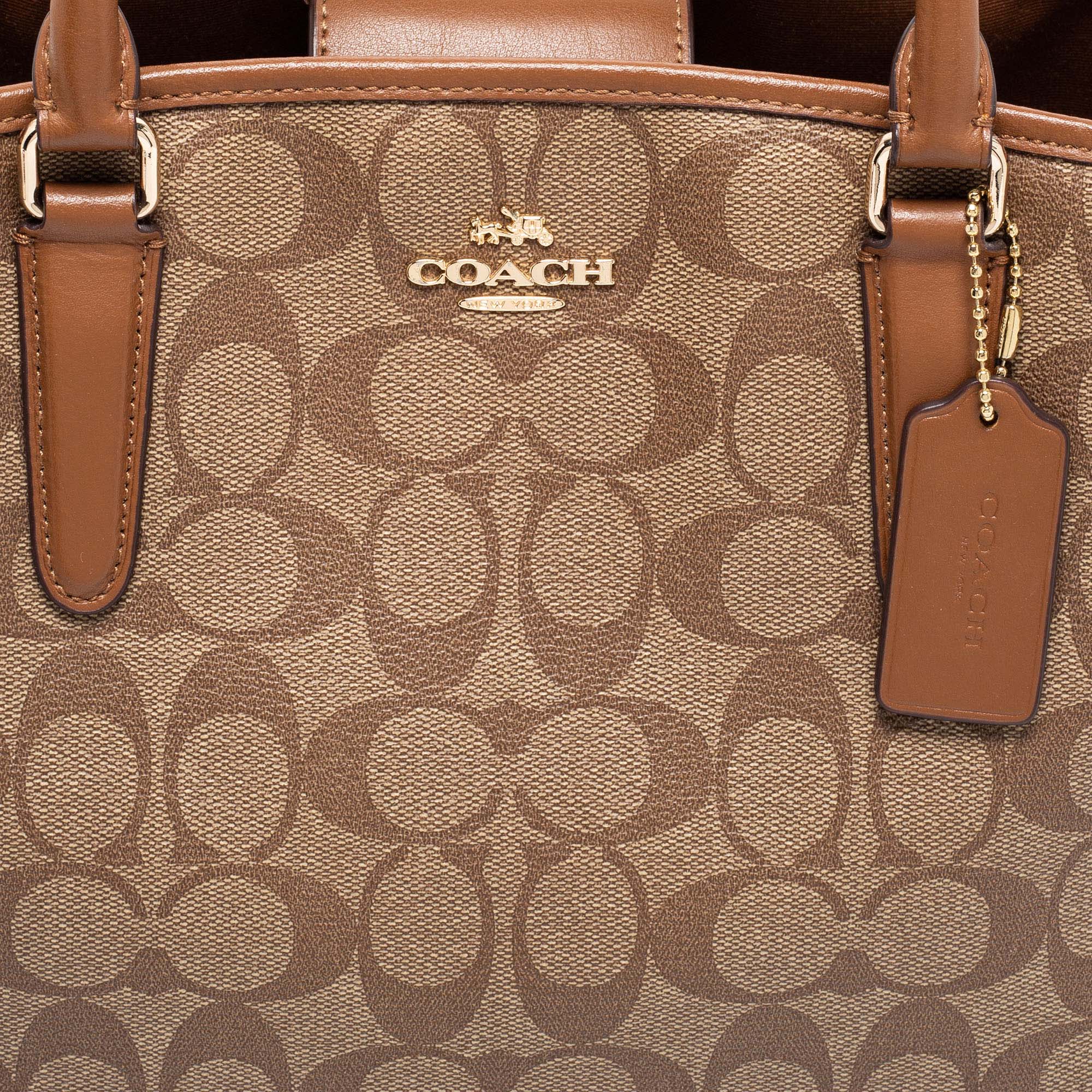 Coach Beige/Brown Signature Coated Canvas and Leather Margot Carryall  Satchel Coach