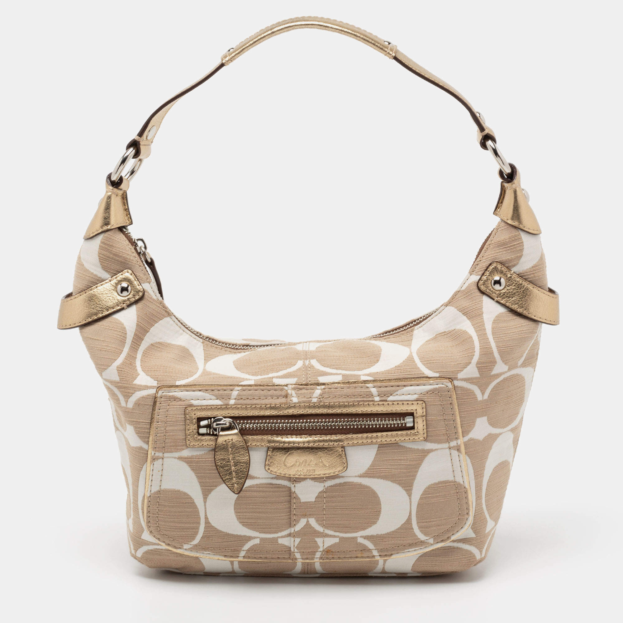 Coach Beige/White Signature Canvas Penelope Hobo