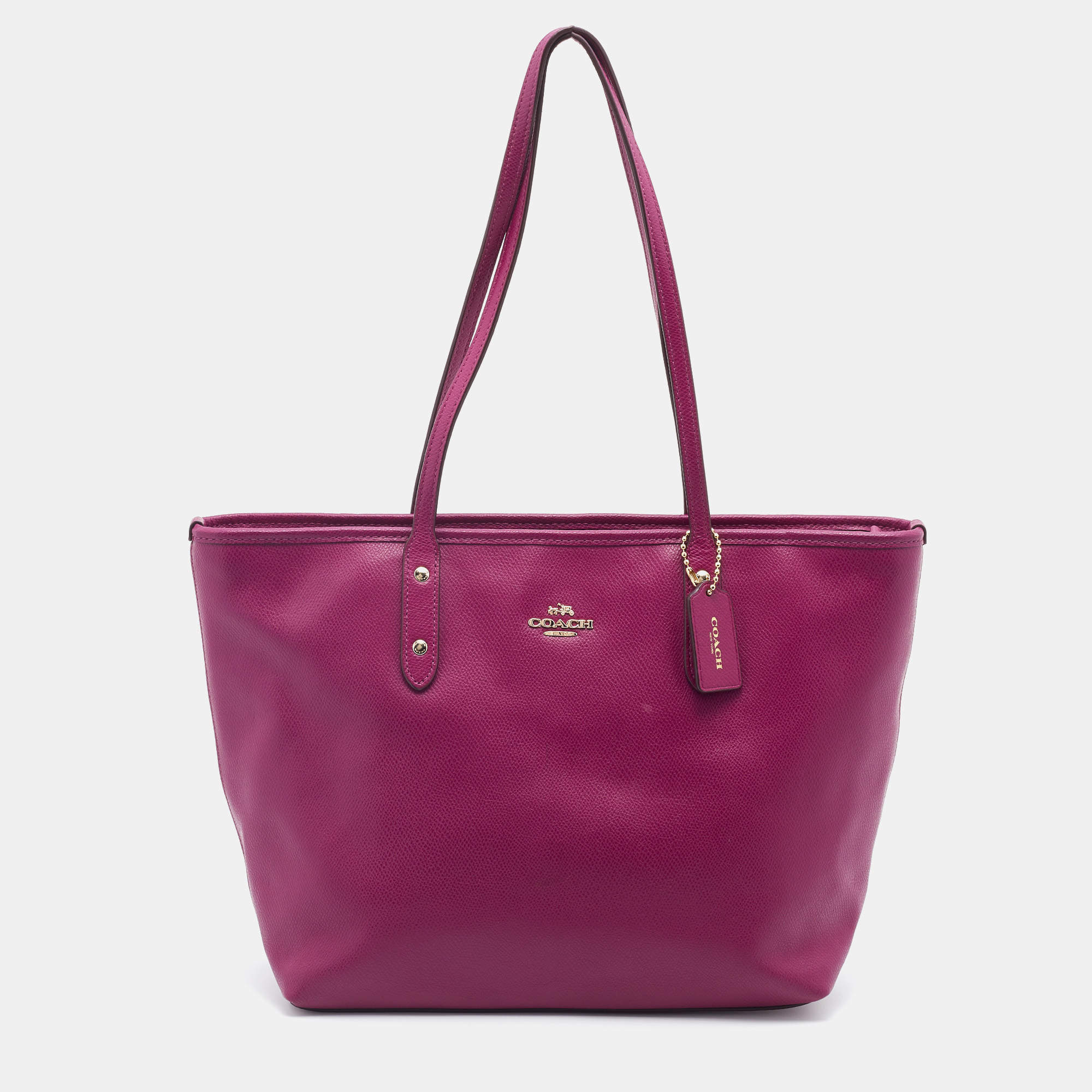 Pre Owned Coach Magenta Leather Town Tote