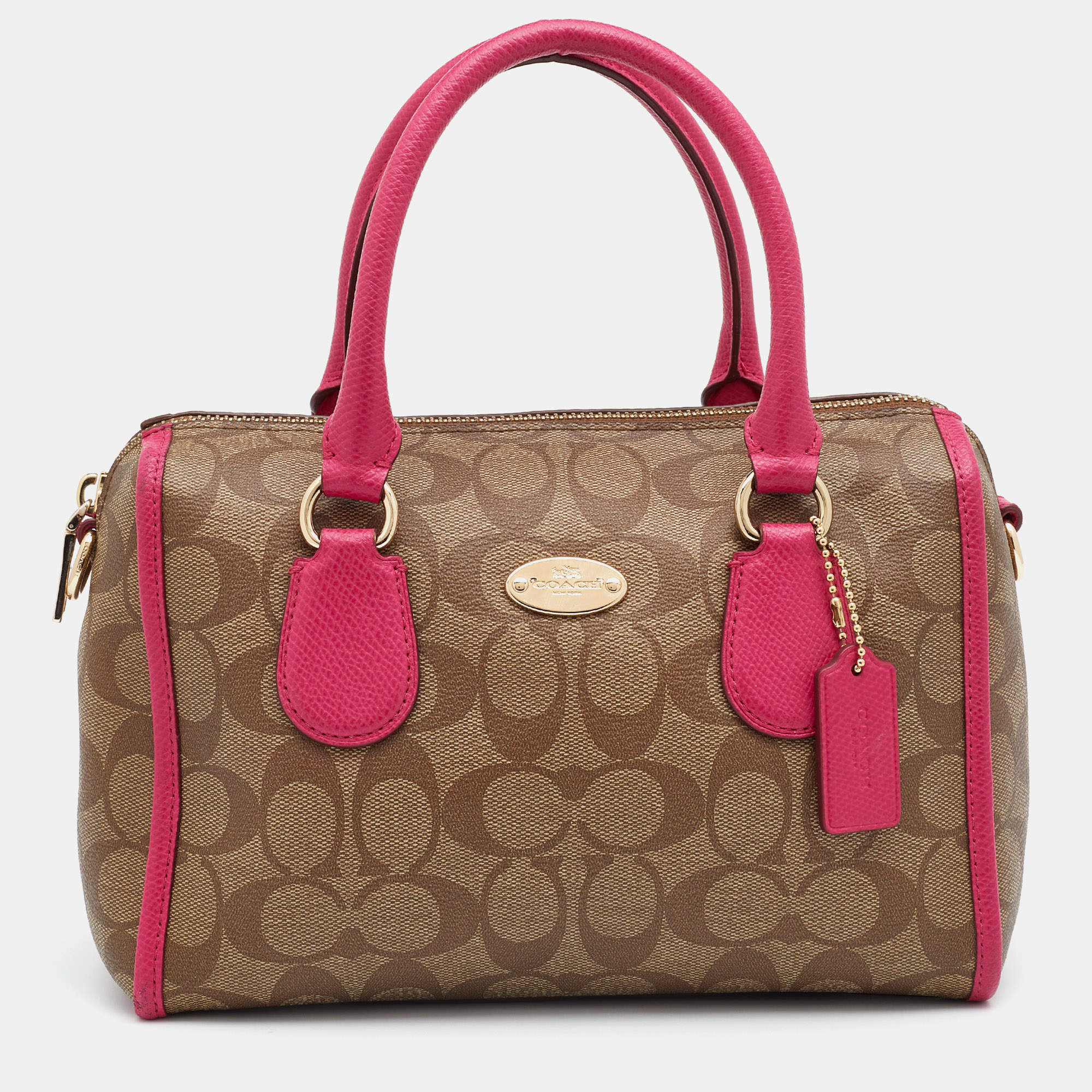Coach Beige/Pink Signature Printed Canvas and Leather Mini Bennett Satchel